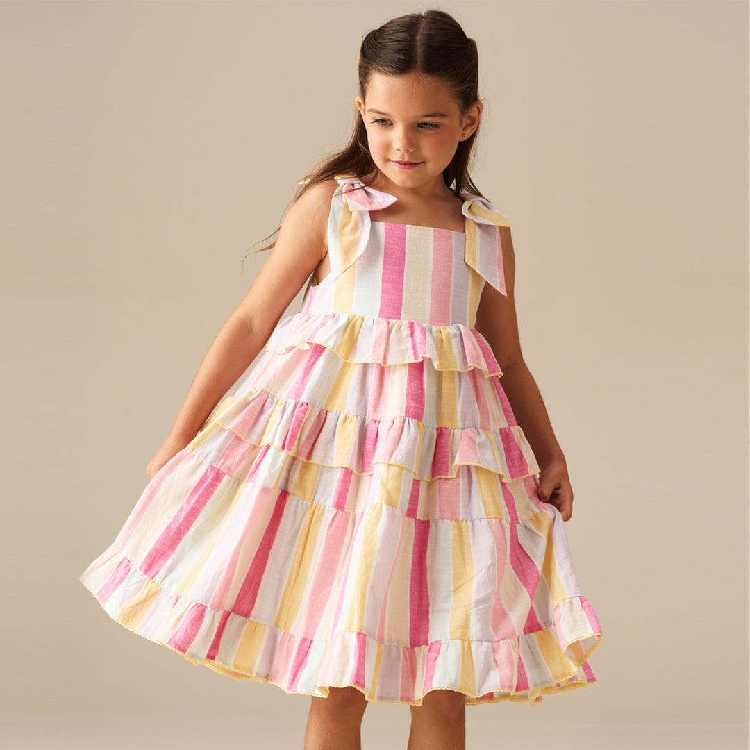 Nola Pastel Stripe Tiered Dress