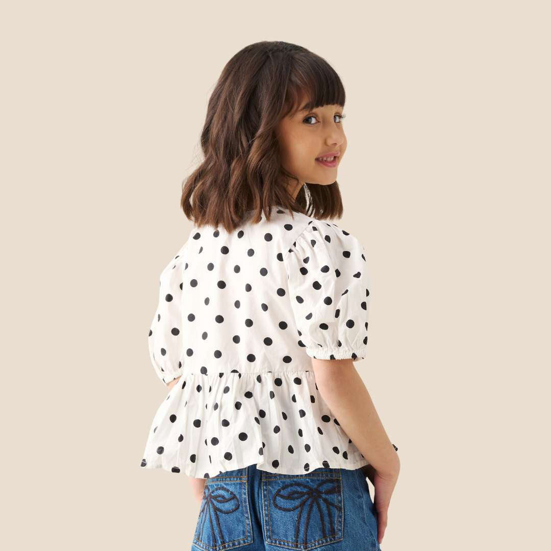 Amber Polka Dot Tie Front Top