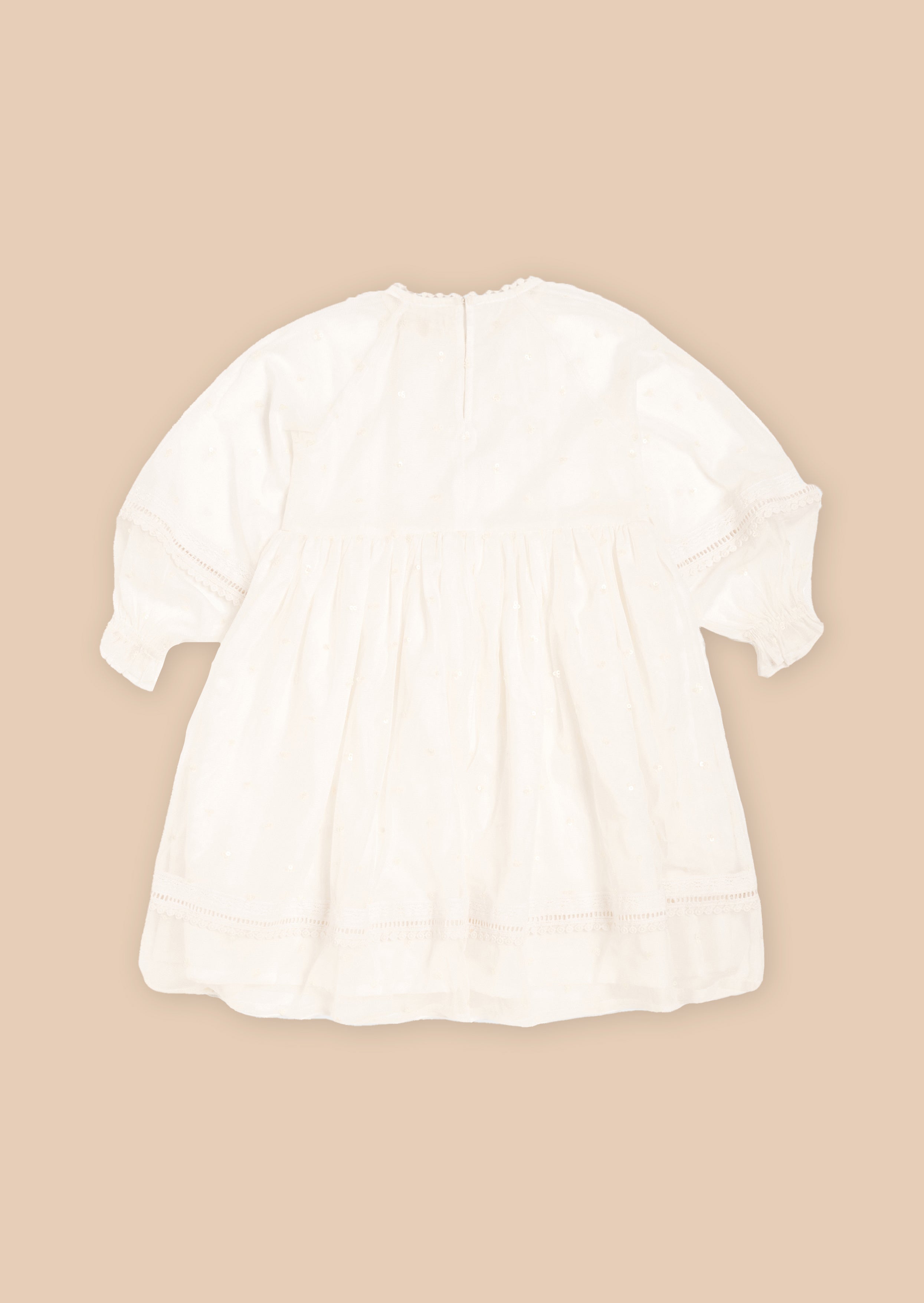 Girls Floral Embroidered Ivory Dress