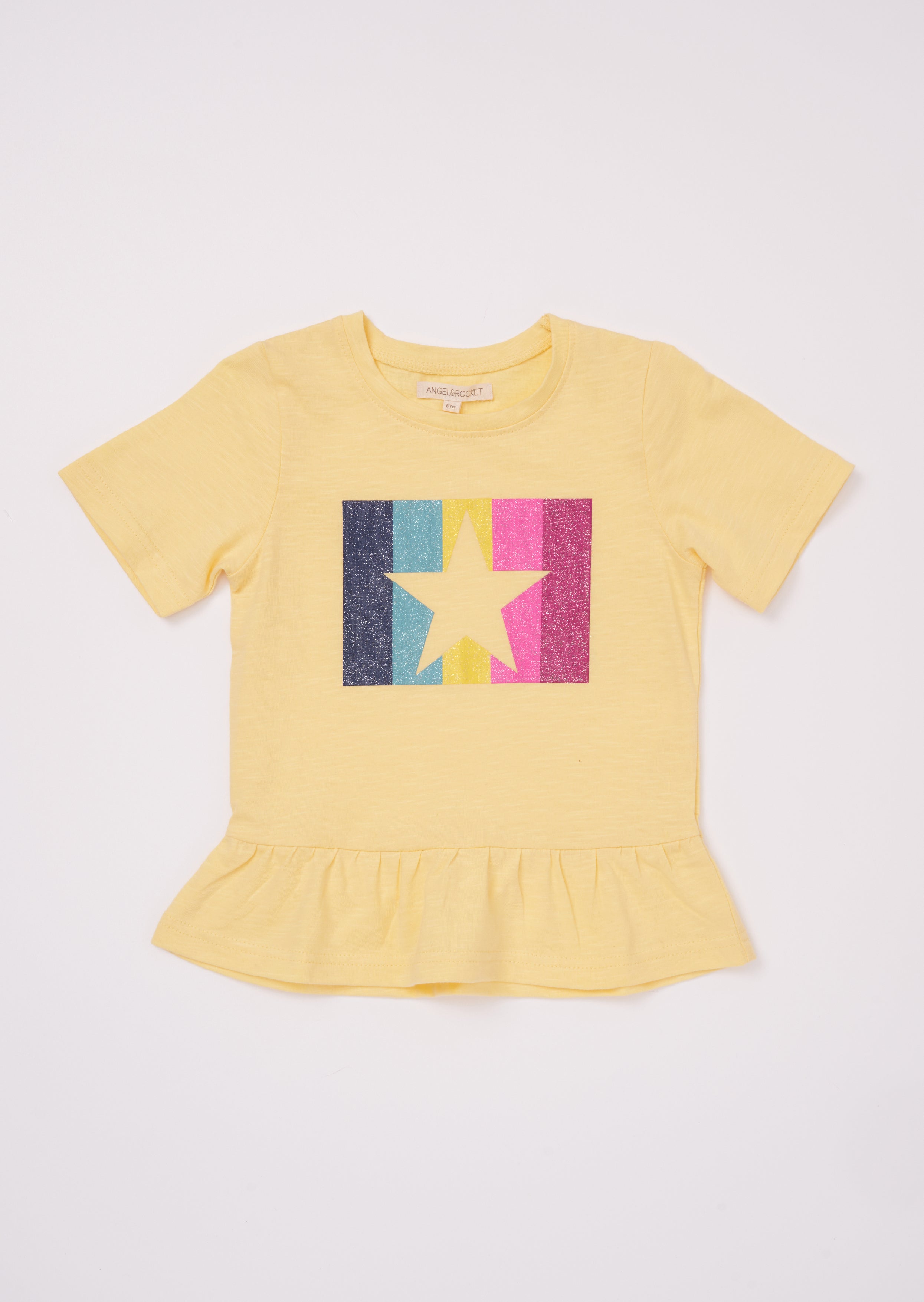 Girls Star Printed Yellow T-Shirt