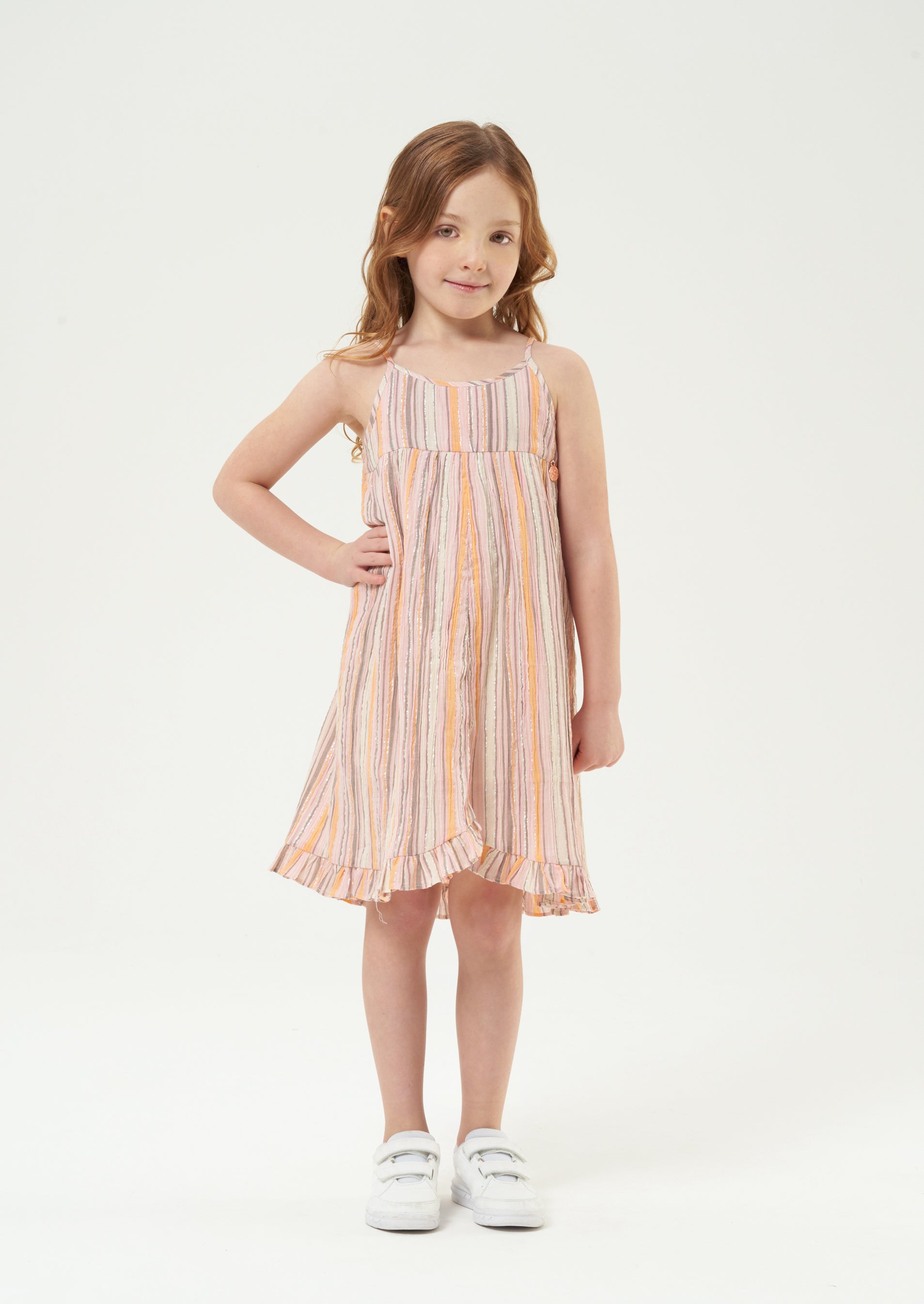 Girls Cotton Striped Rainbow Dress