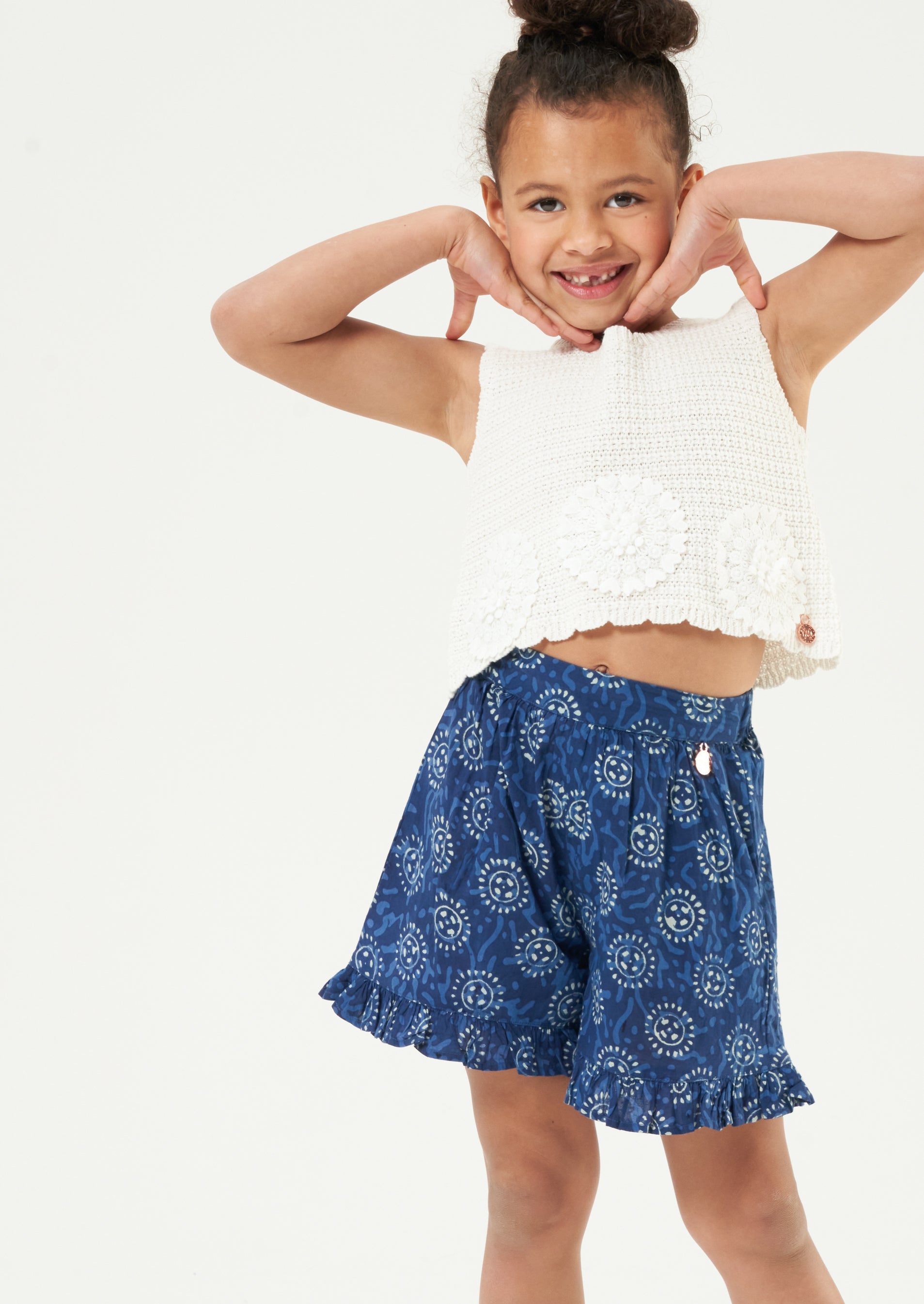 Girls Floral Printed Woven Blue Shorts