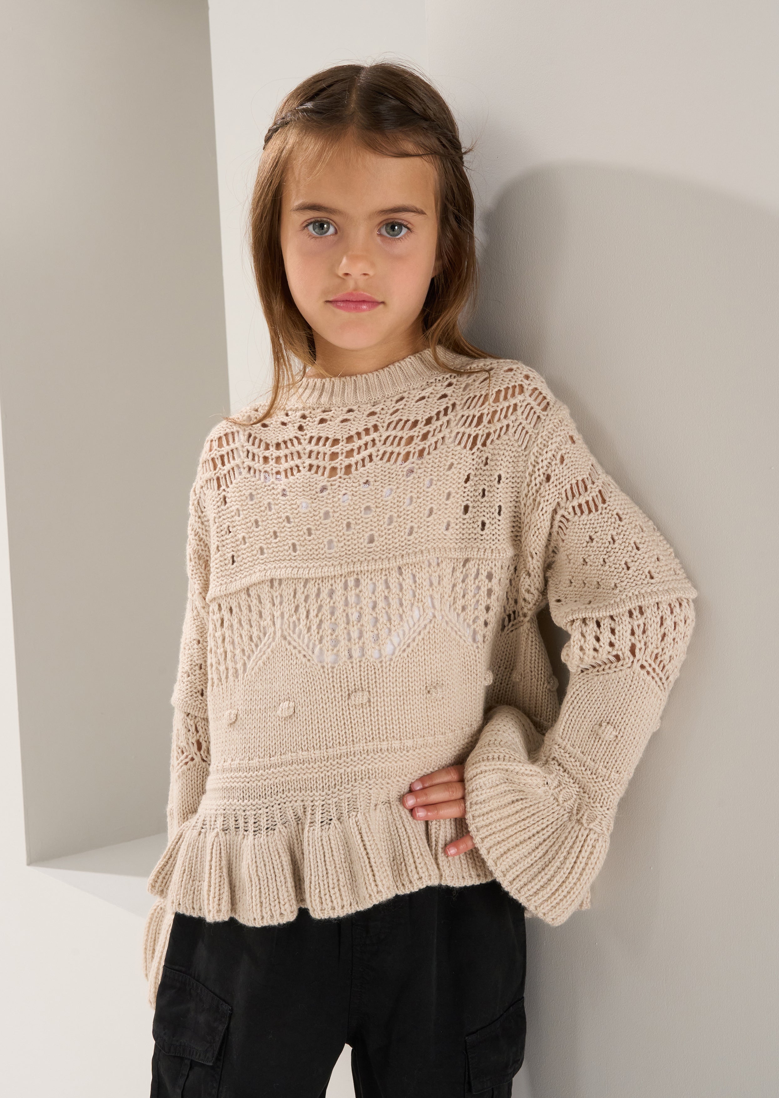 Cream Knit Frill Jumper - Main Image