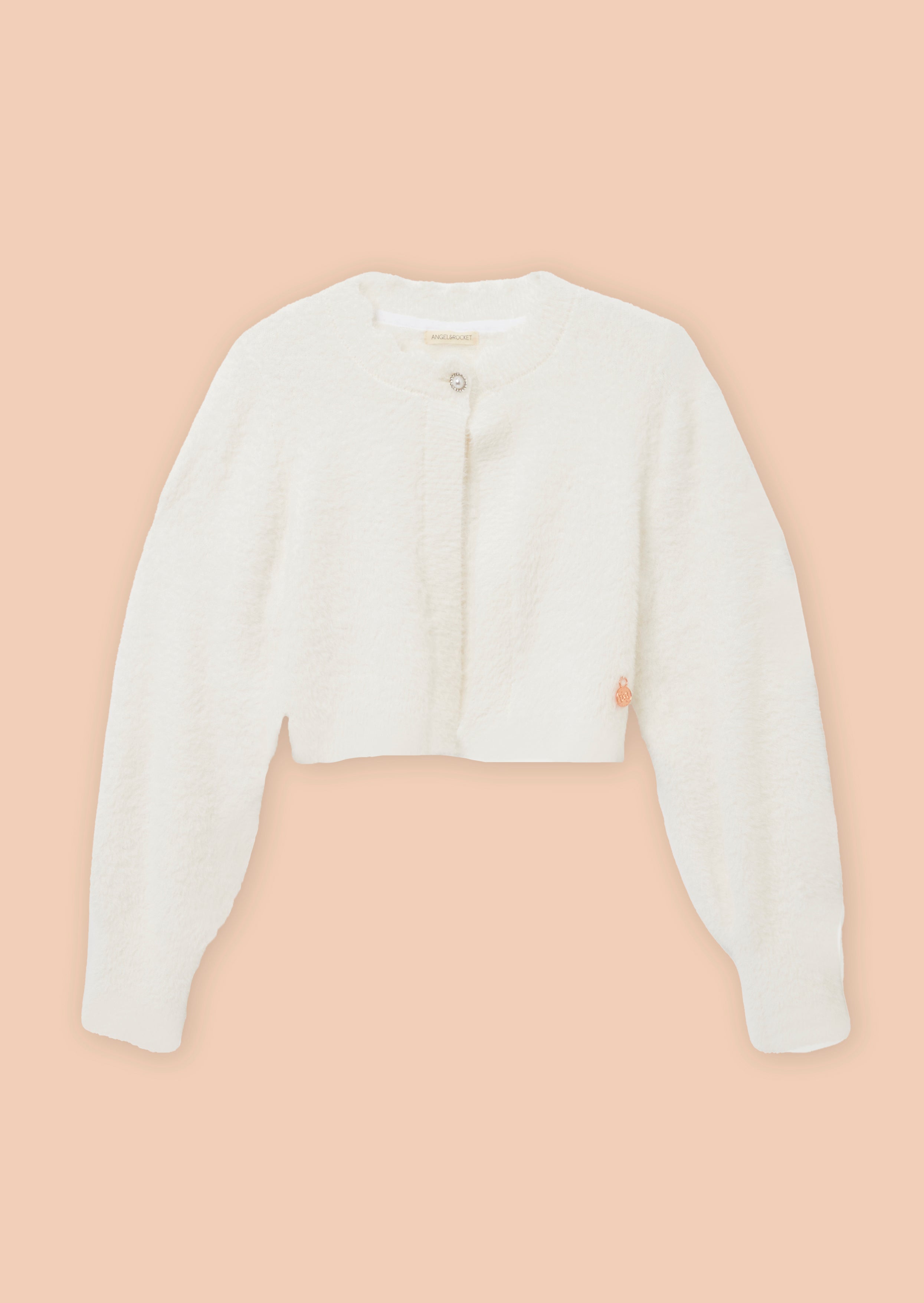 Girls Self Textured White Fluffy Sweaters