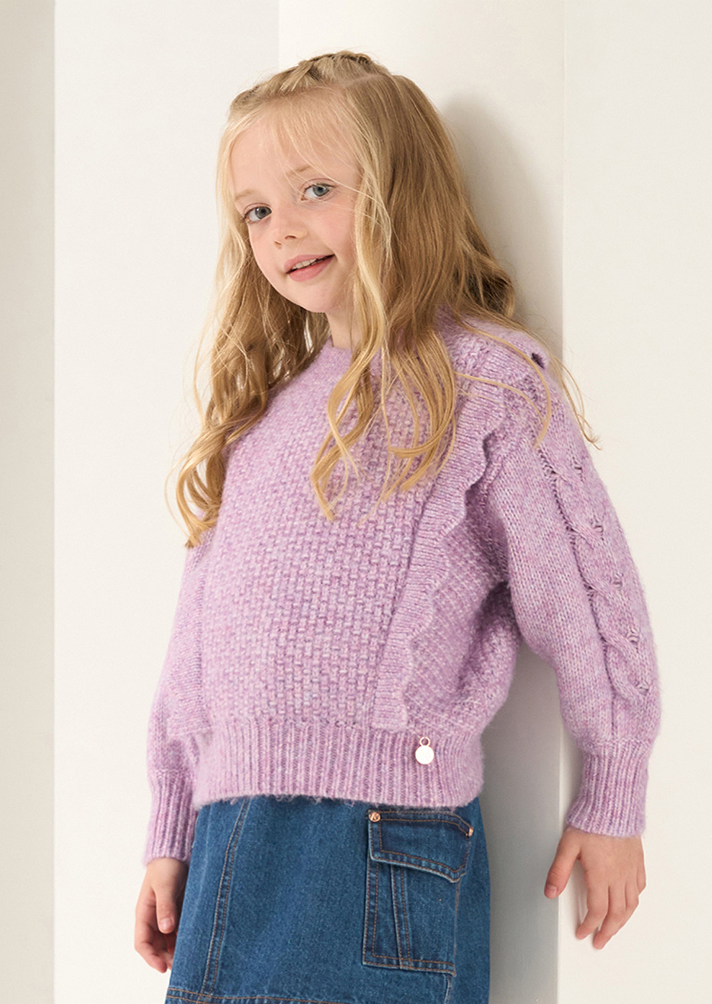Angel Rocket Girls Self Textured Purple Sweaters