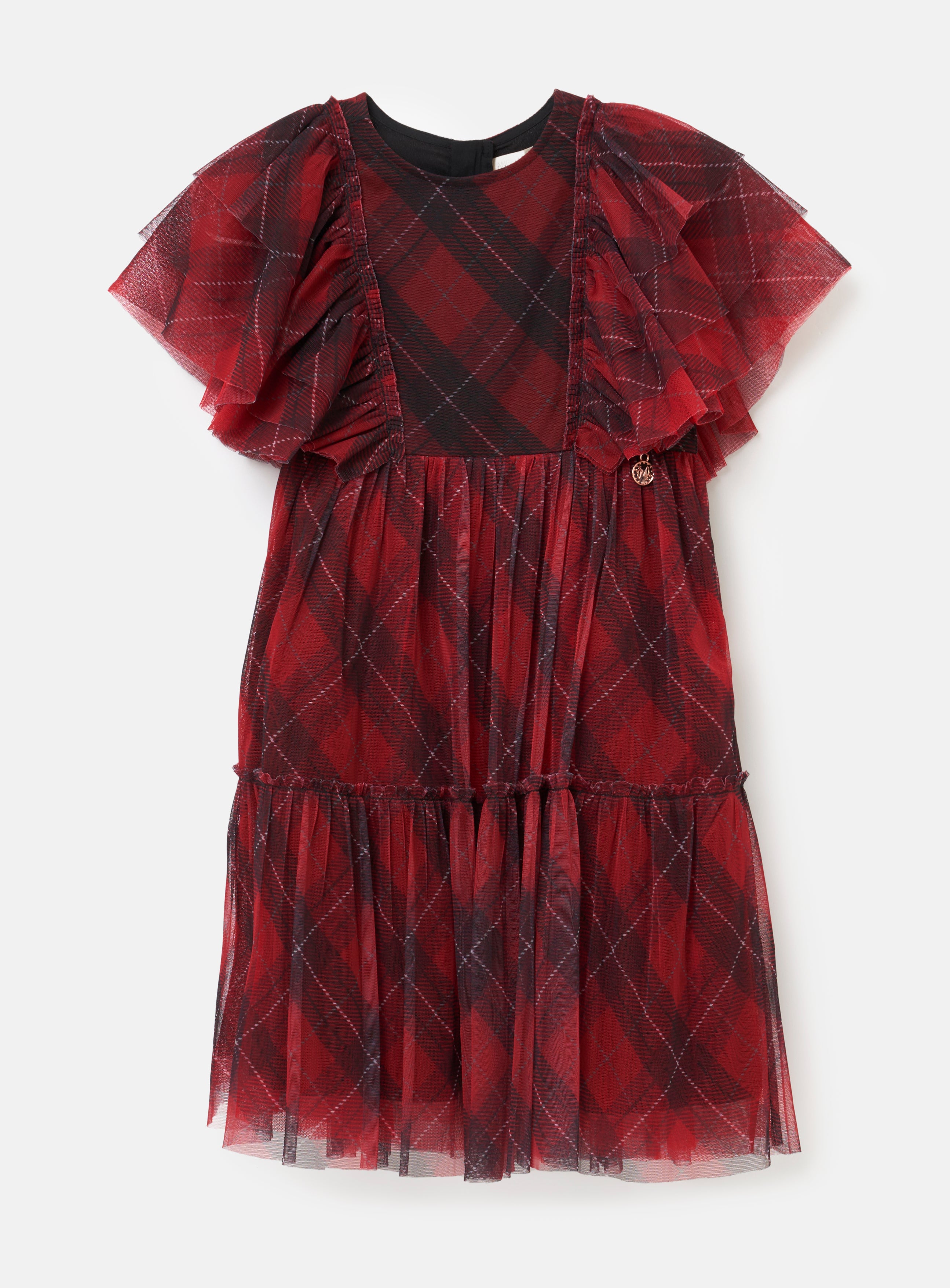 Juliana Printed Tartan Mesh Dress