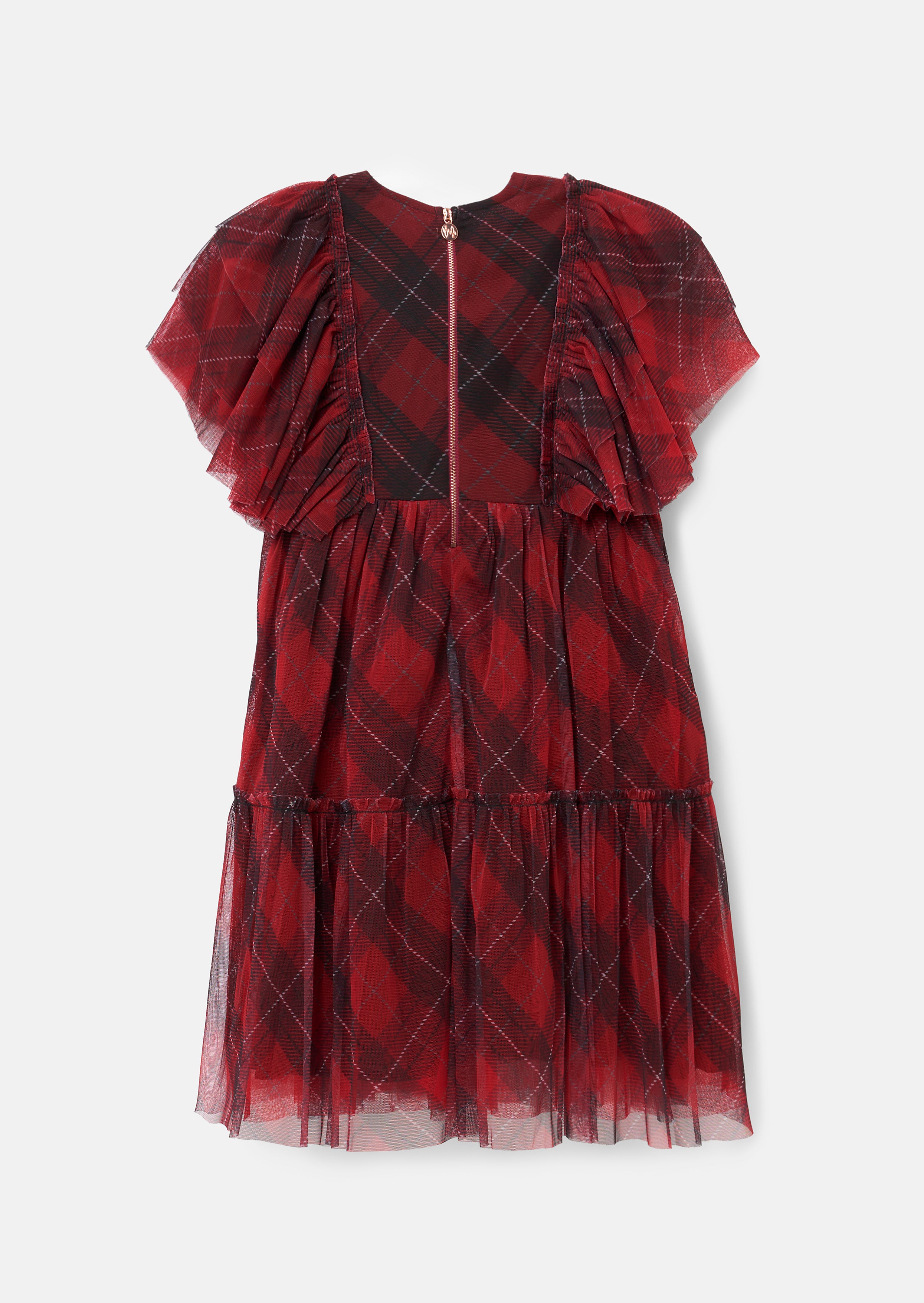 Juliana Printed Tartan Mesh Dress