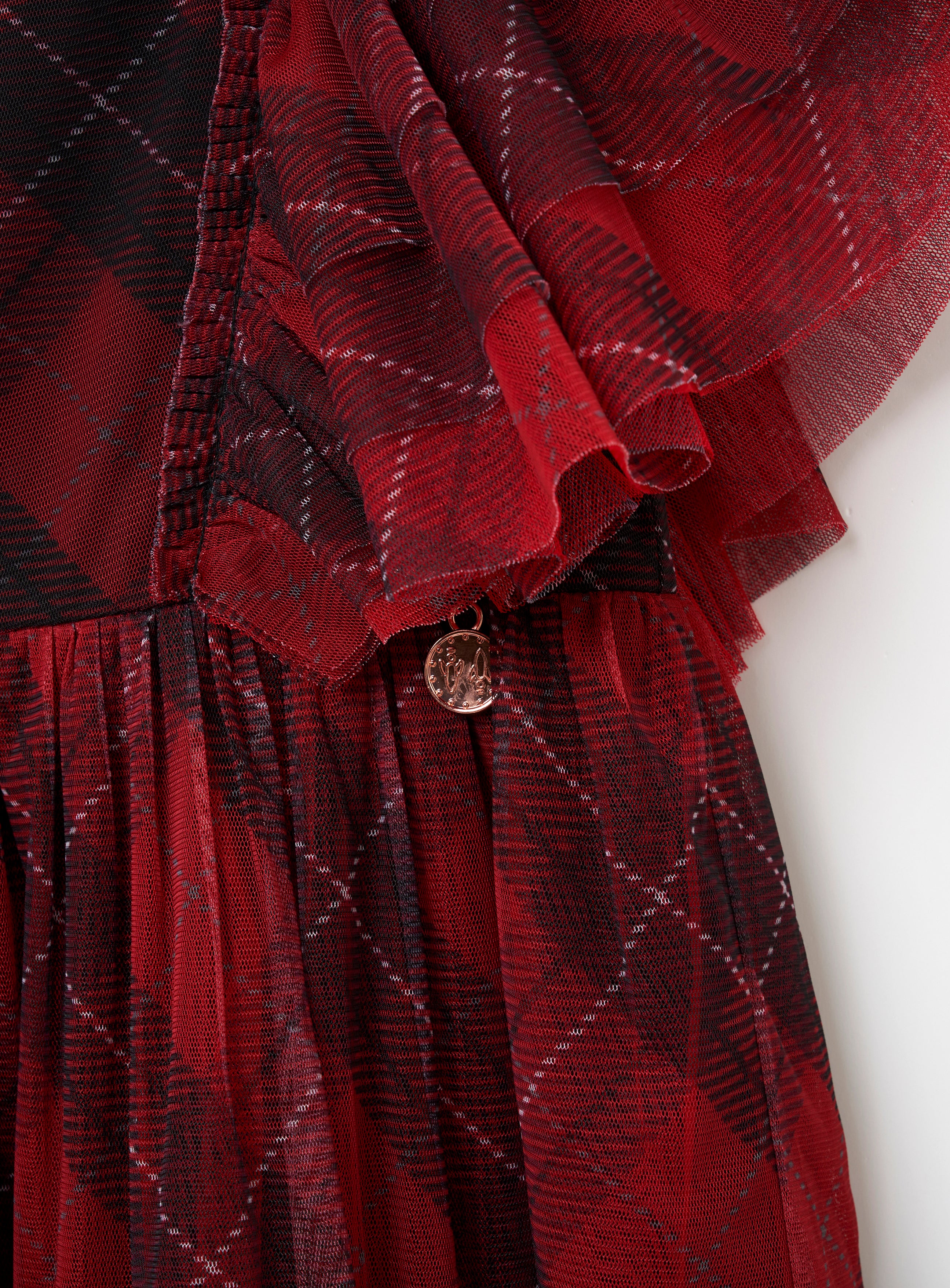 Juliana Printed Tartan Mesh Dress