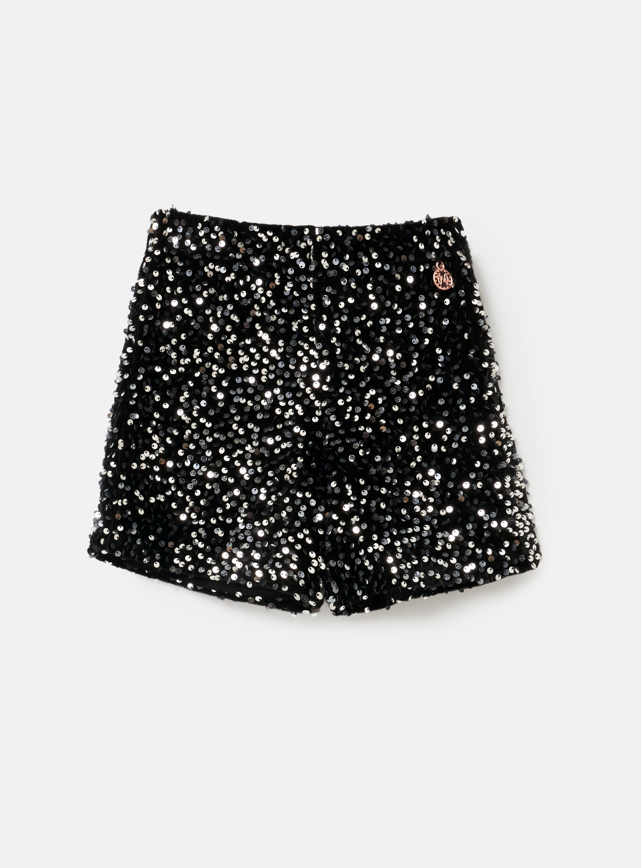 Girls Sequin Embellished Black Velvet Shorts