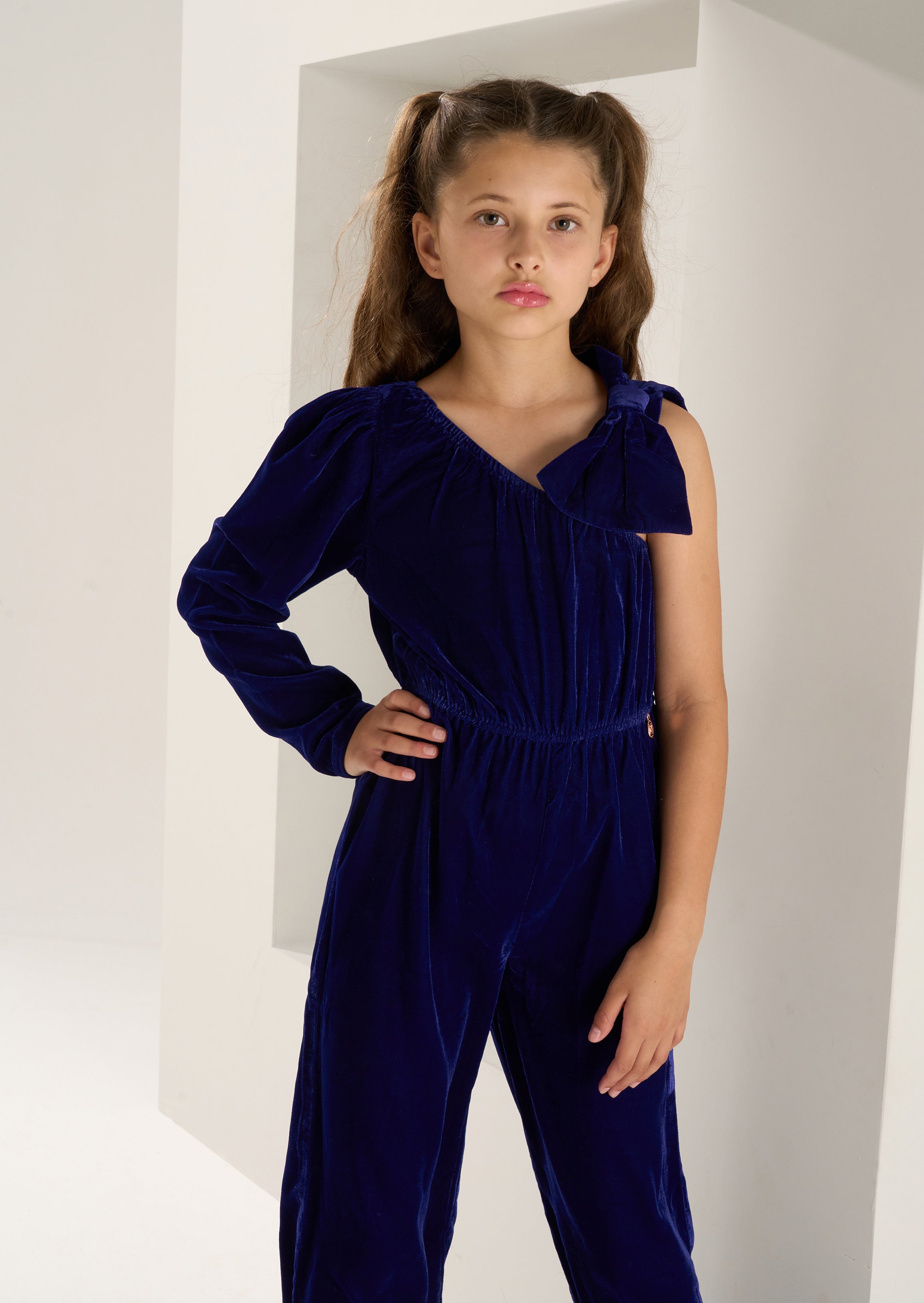 Thea Bow Shoulder Velvet Jumpsuit