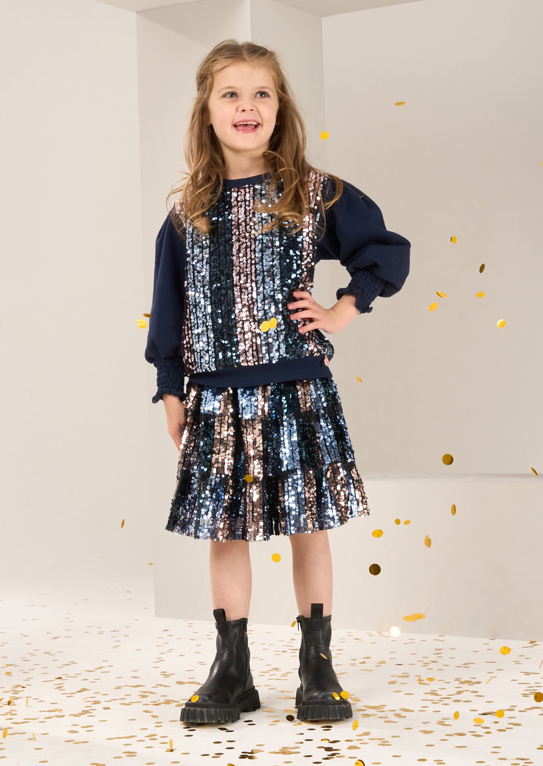 Girls Navy Front Sequin Embellished Sweatshirt