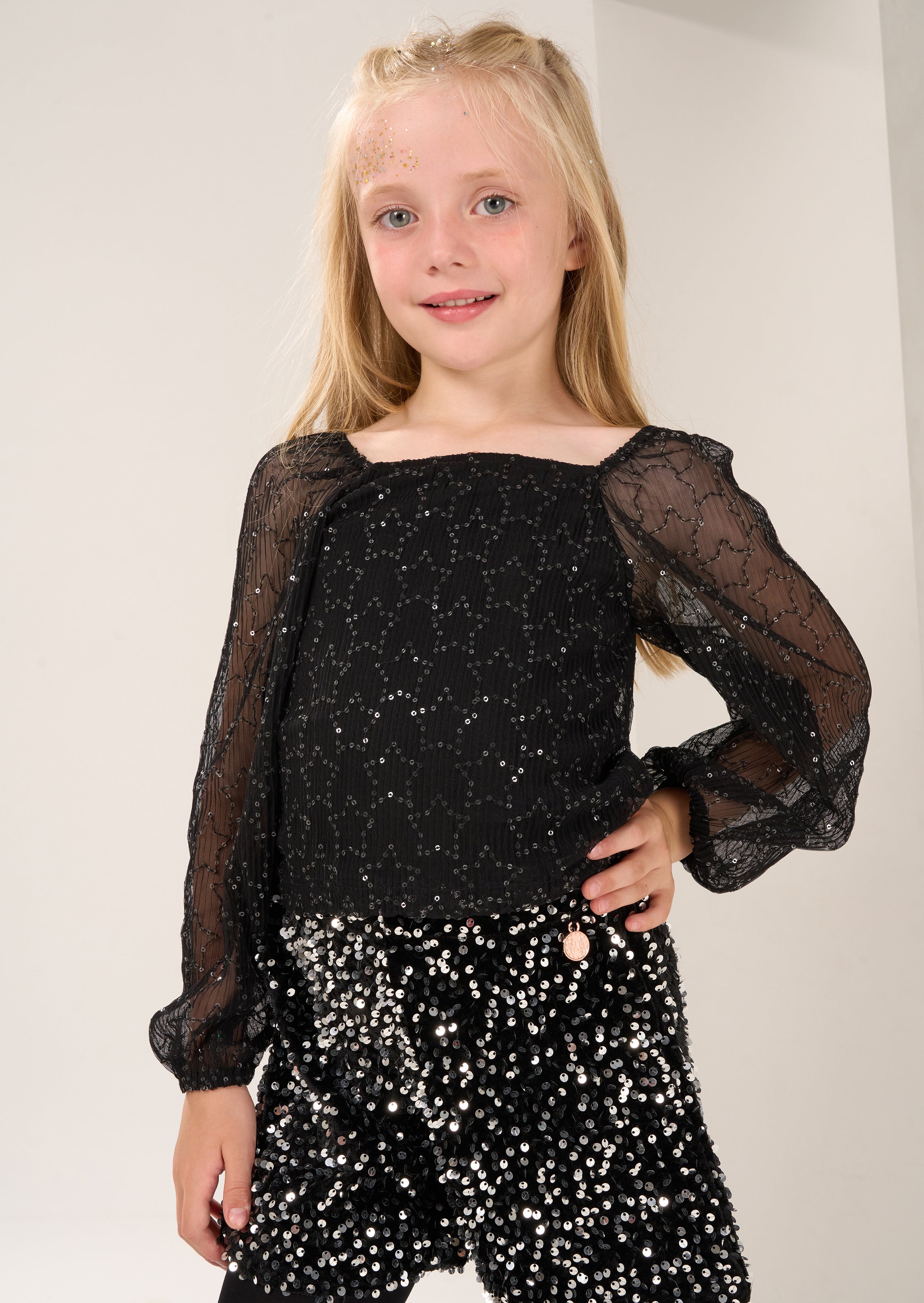 Girls black 2025 sequin top