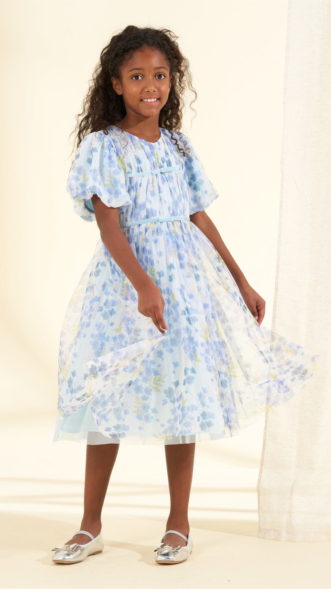 Mina Blue Printed Mesh Dress
