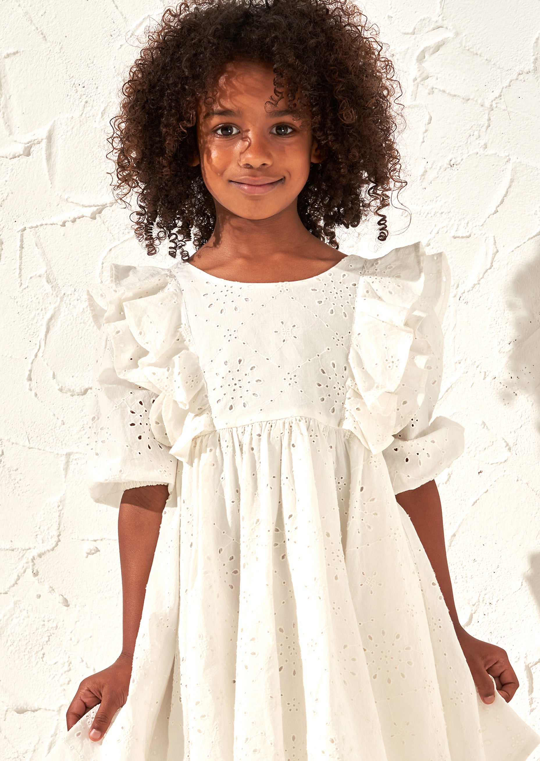 Alessandra White Broderie Ruffle Dress