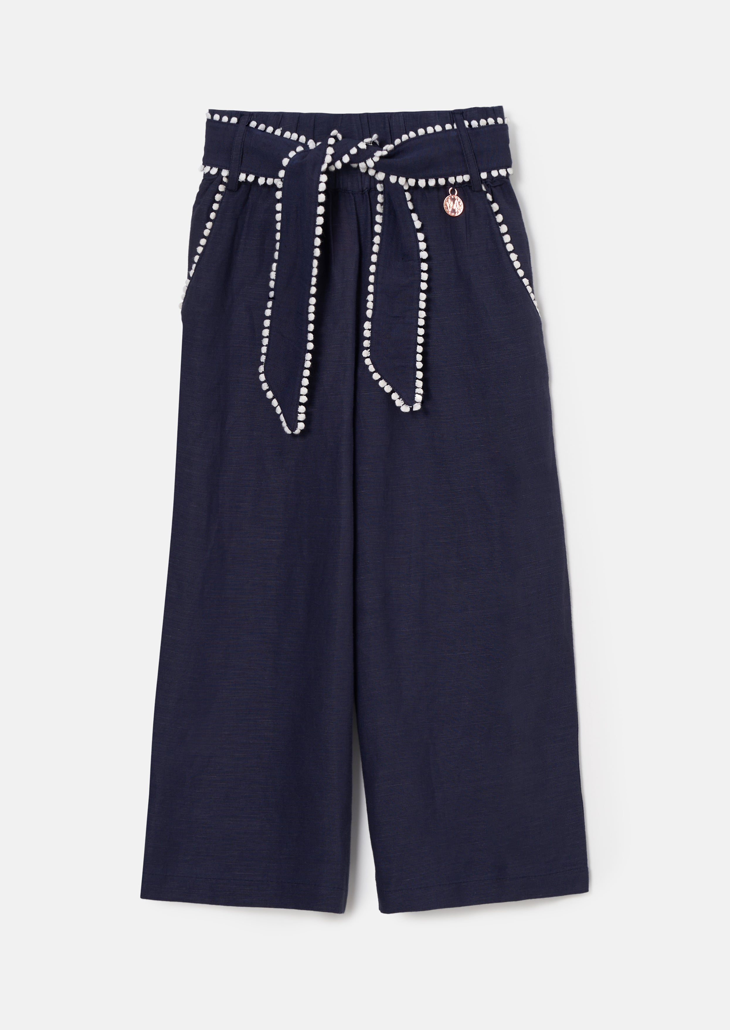 Erica Navy Tie Waist Cropped Trousers - Angel & Rocket
