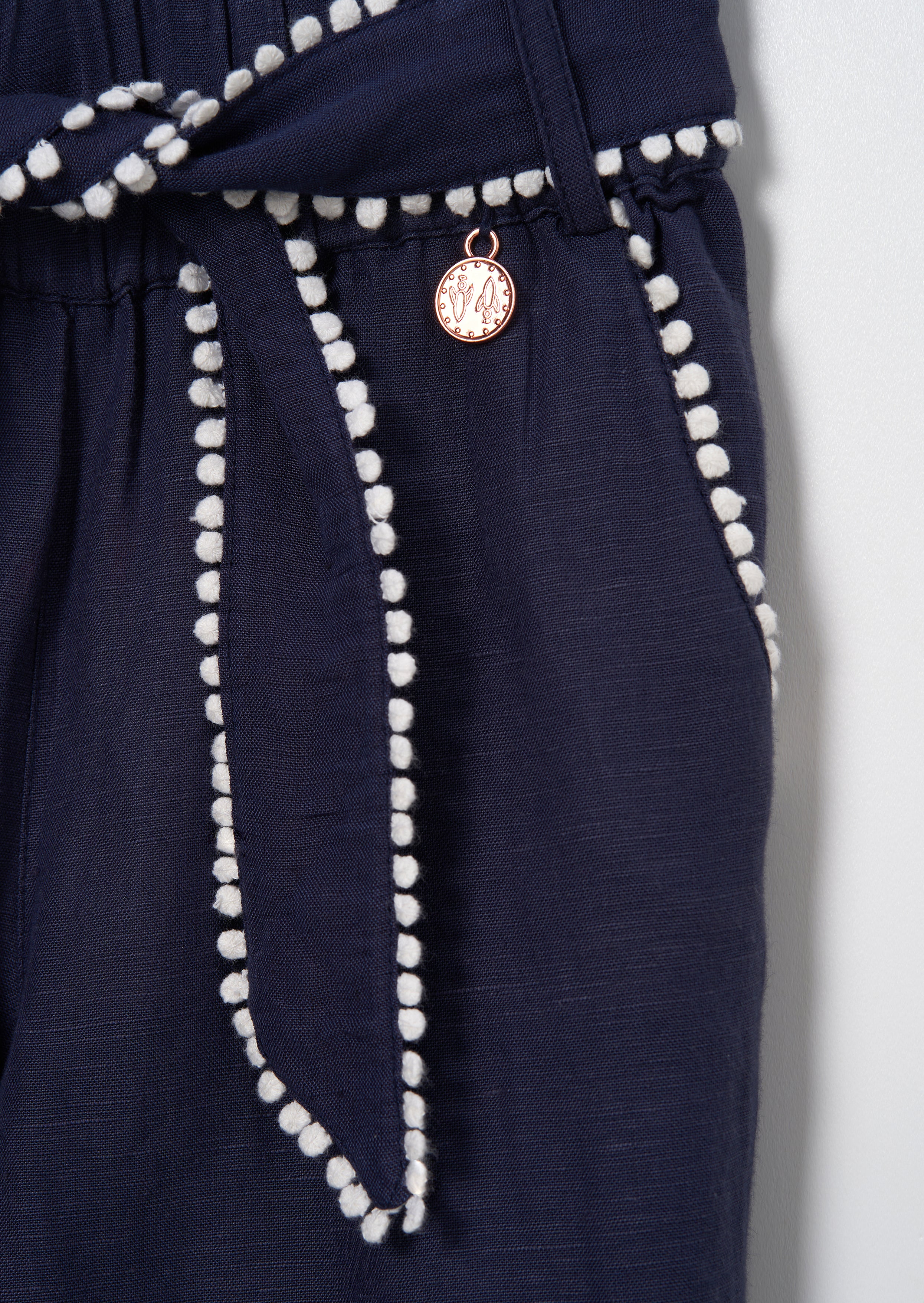 Erica Navy Tie Waist Cropped Trousers