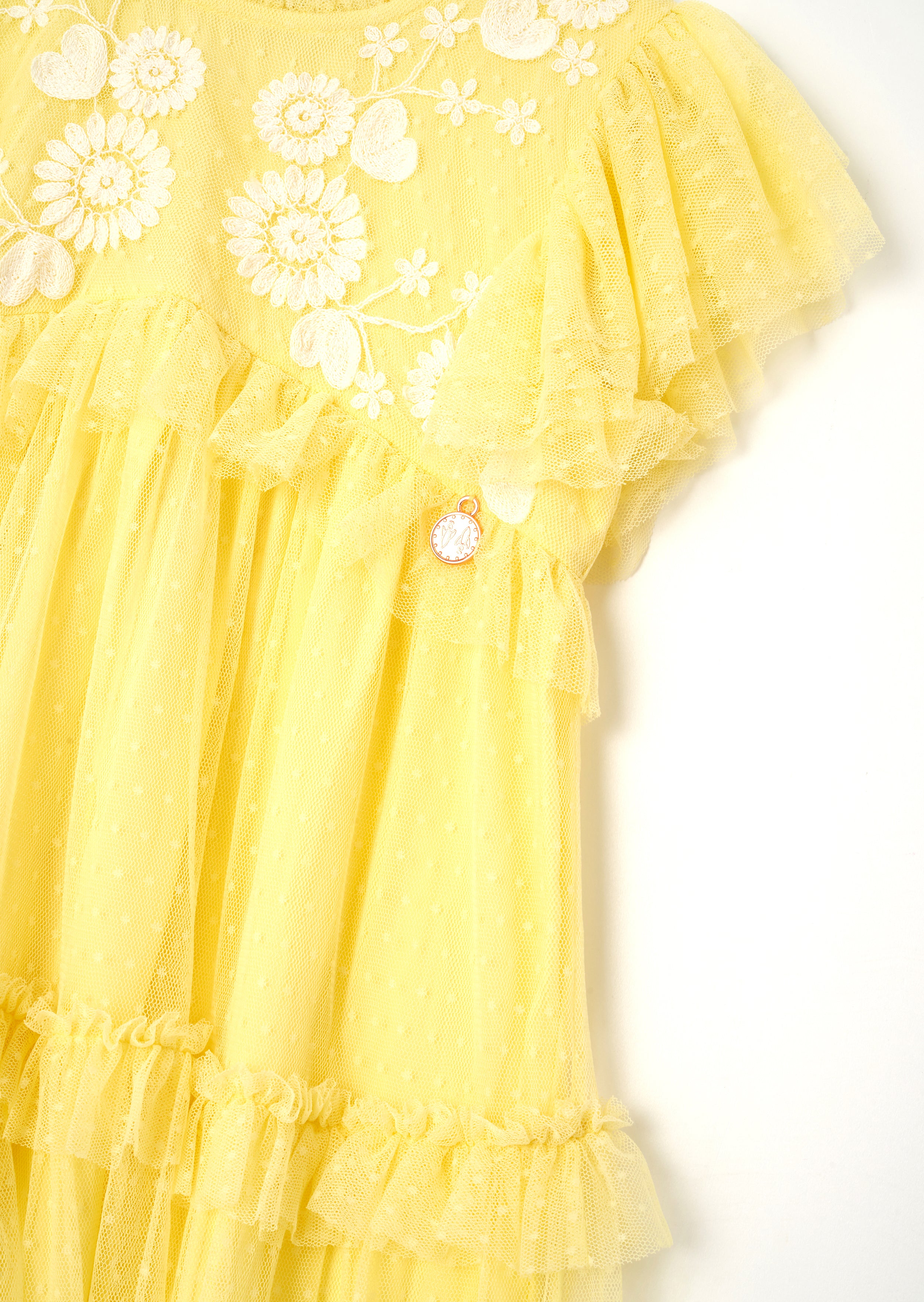 Luisa Yellow Embroidered Mesh Dress