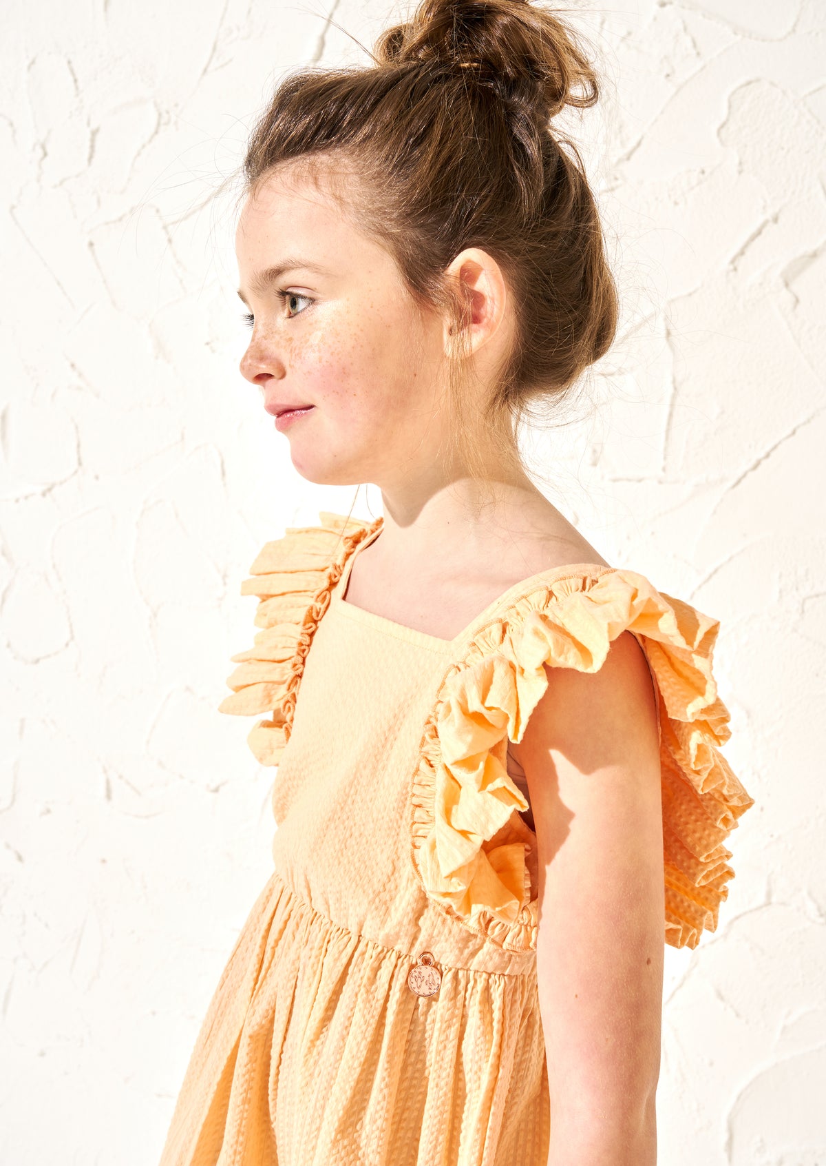 Simone Orange Textured Ruffle Dress - Angel & Rocket