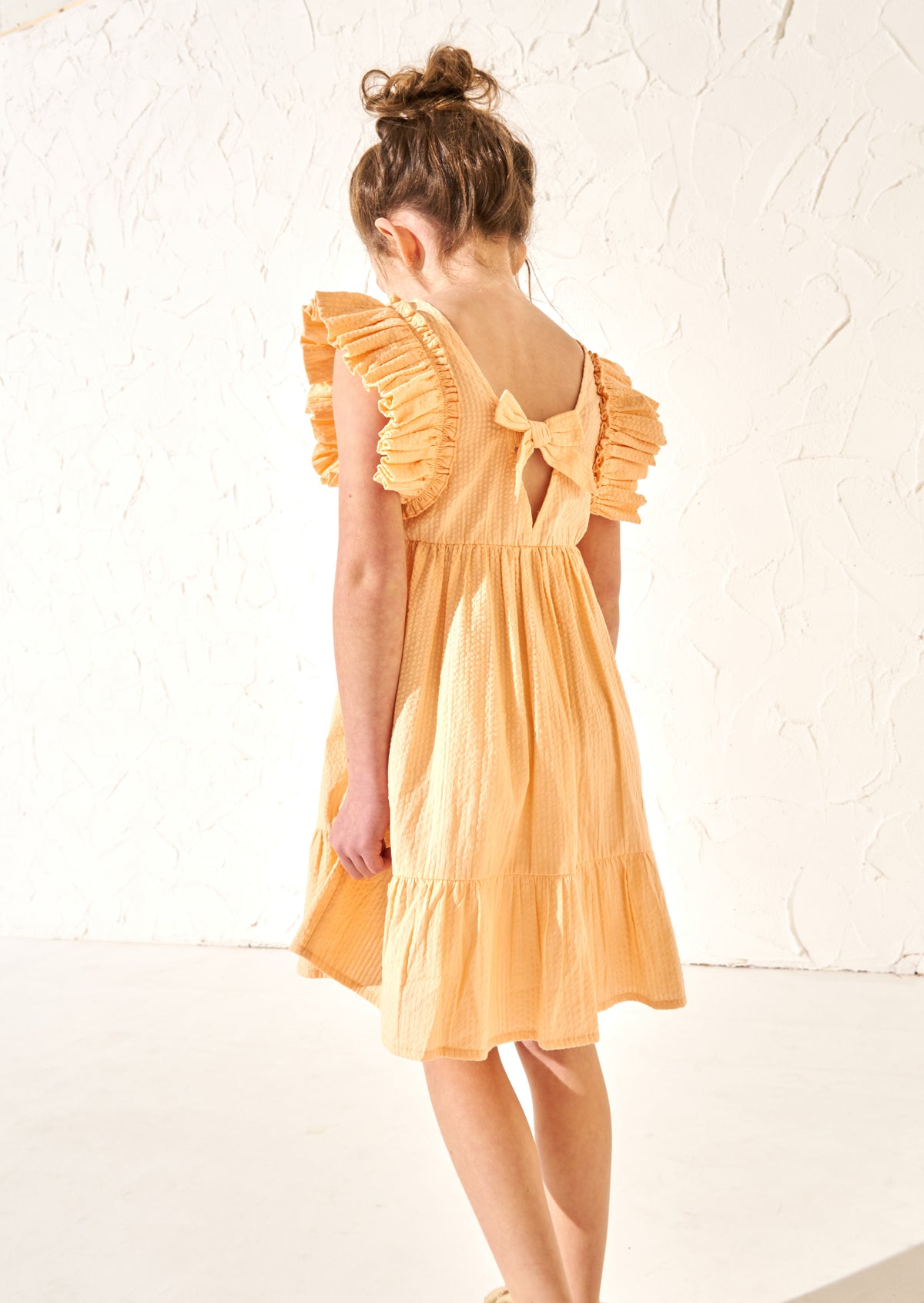Simone Orange Textured Ruffle Dress - Angel & Rocket