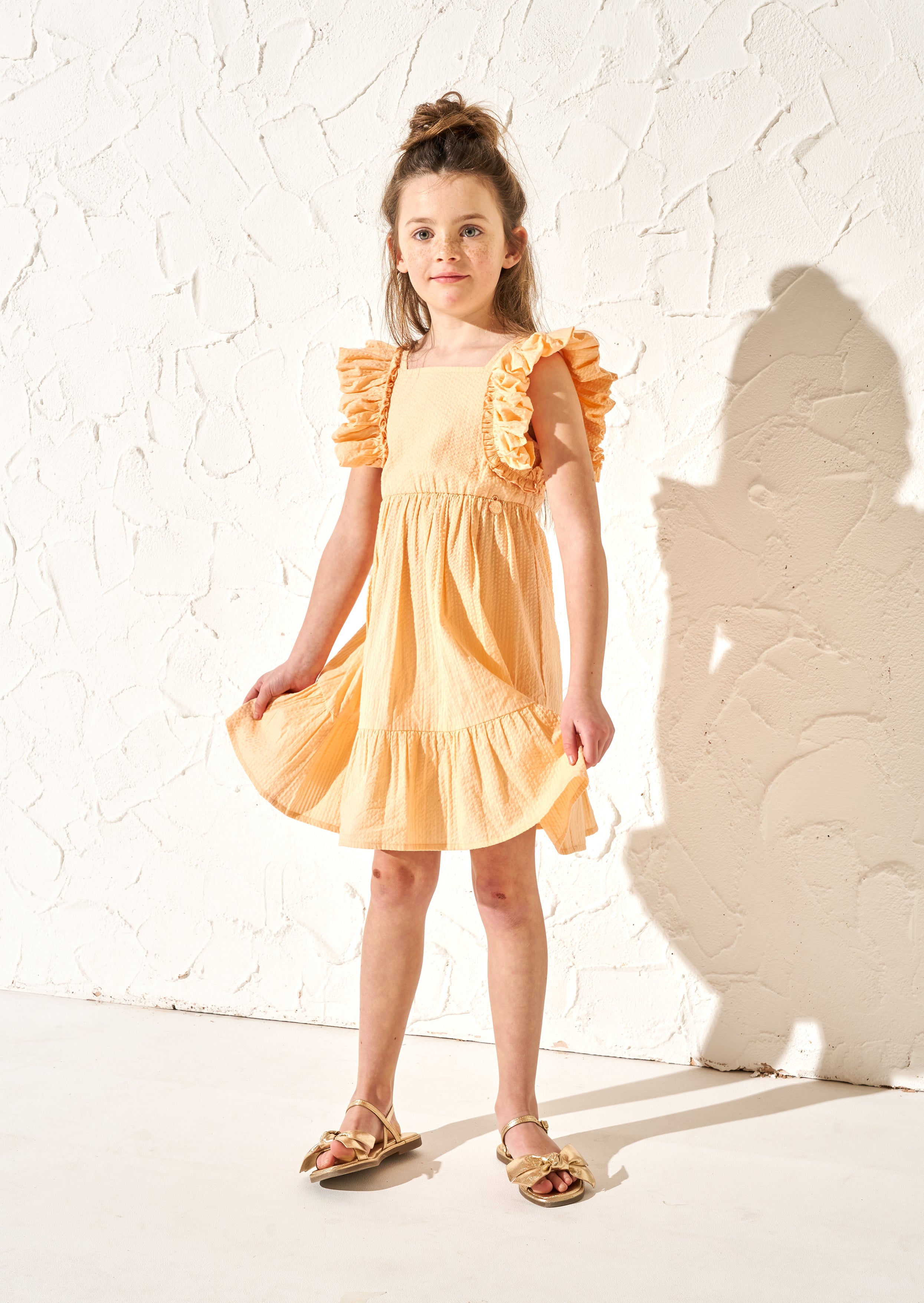 Simone Orange Textured Ruffle Dress - Angel & Rocket