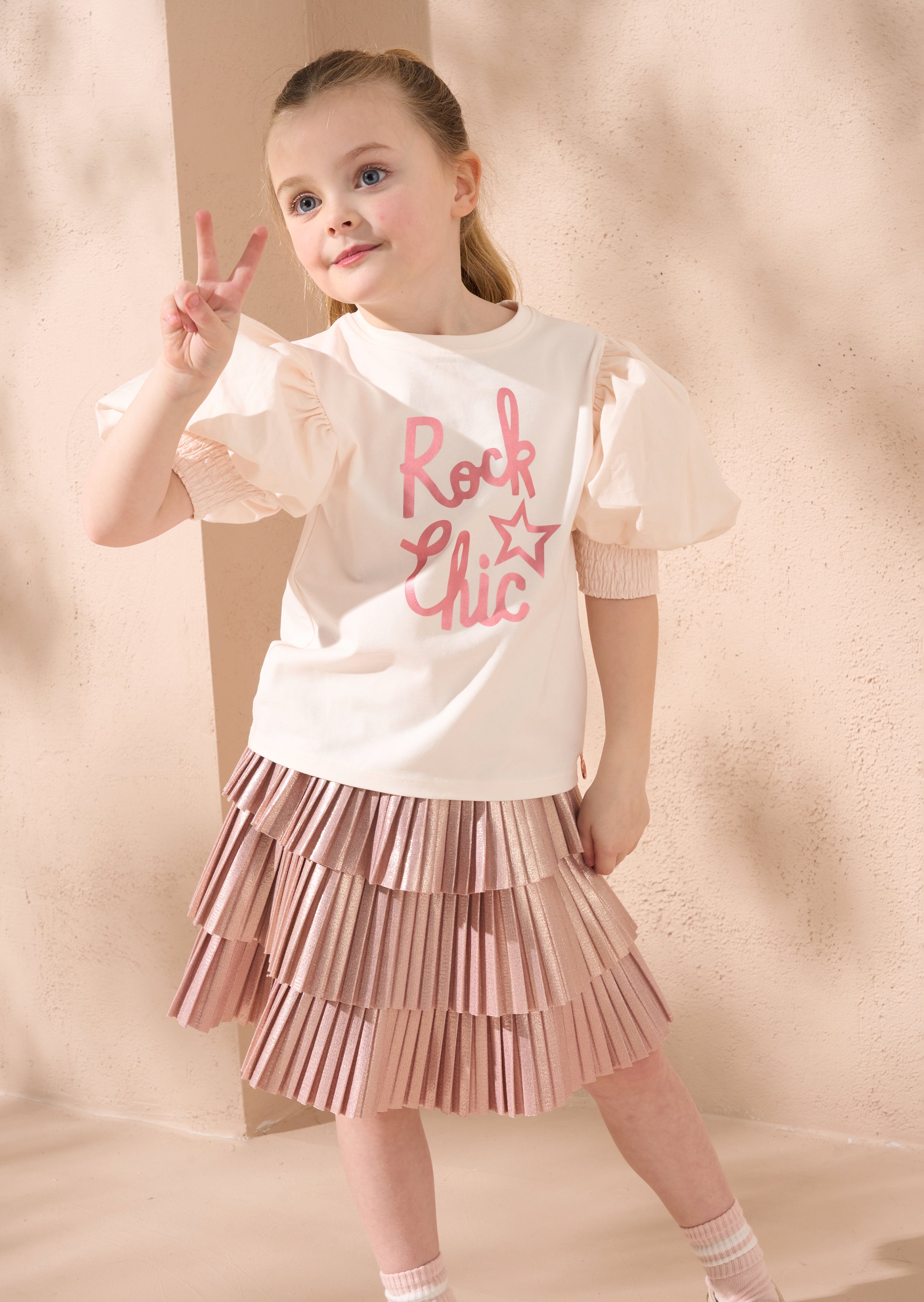 Heidi Pink Puff Sleeve Rock Tee