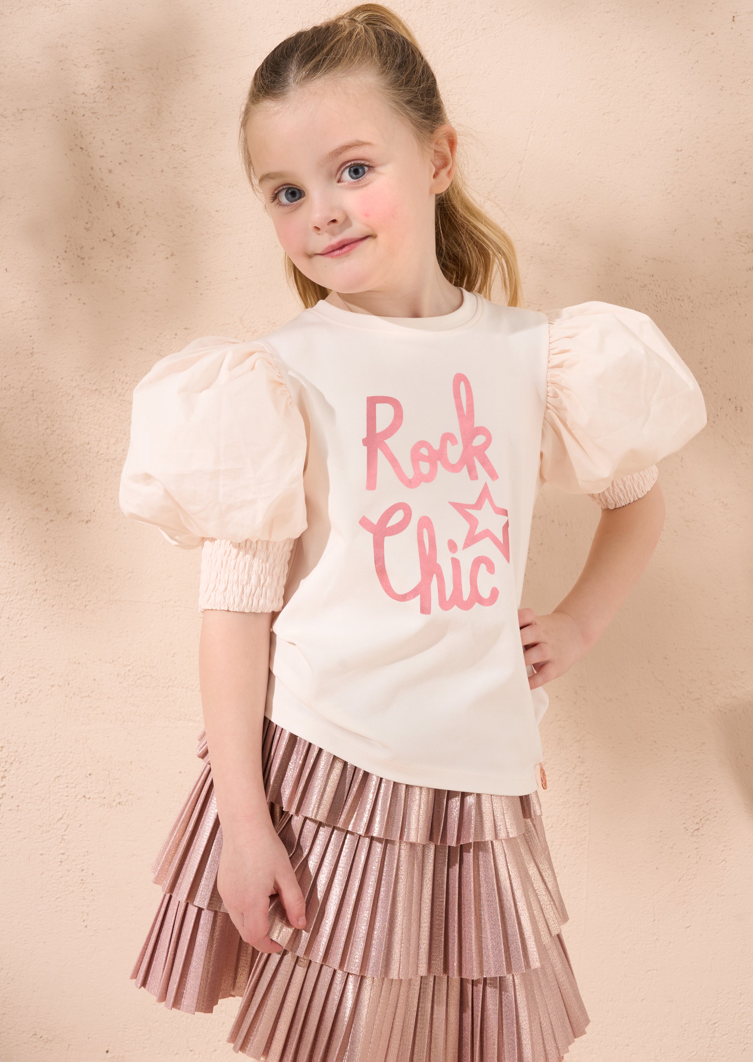 Heidi Pink Puff Sleeve Rock Tee
