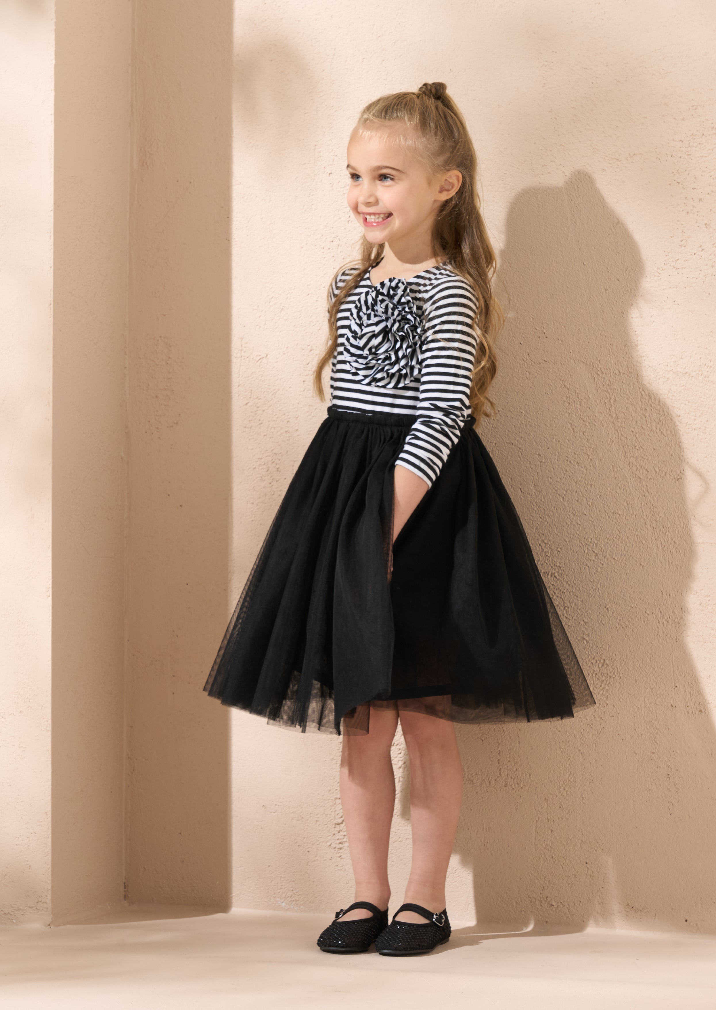 Carrie Stripe Corsage Dress Black