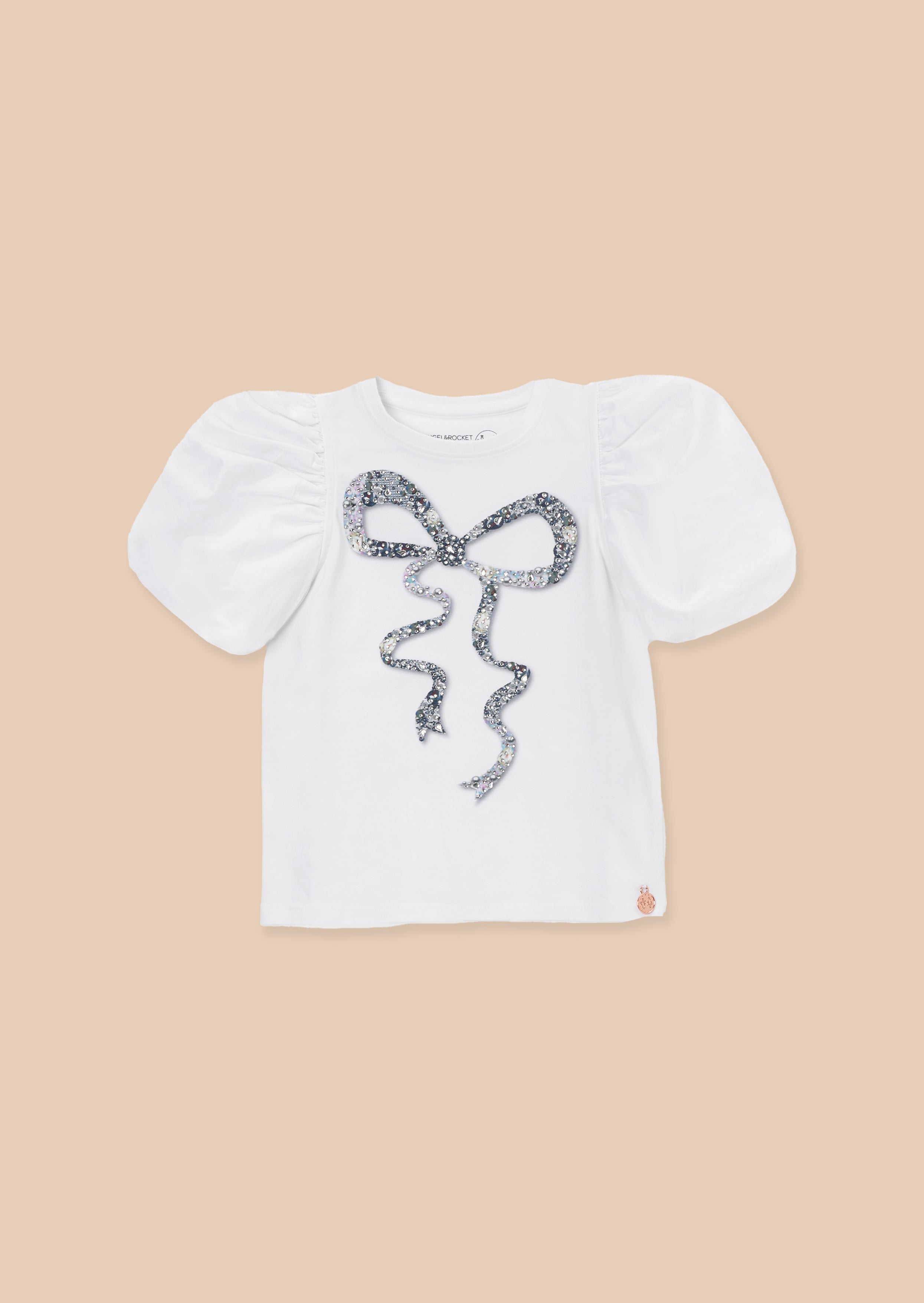 Aofie White Diamante Bow T Shirt