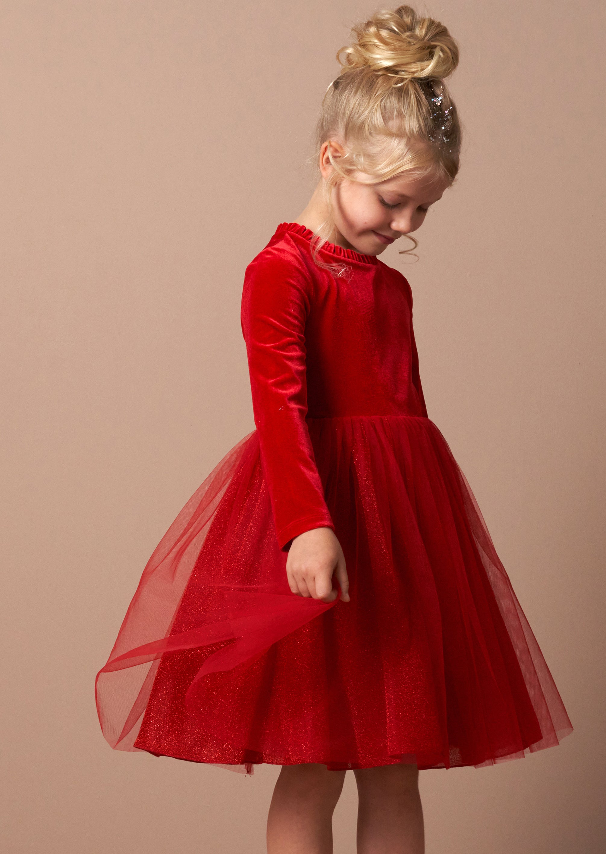 Elsie Red Velvet Tulle Dress