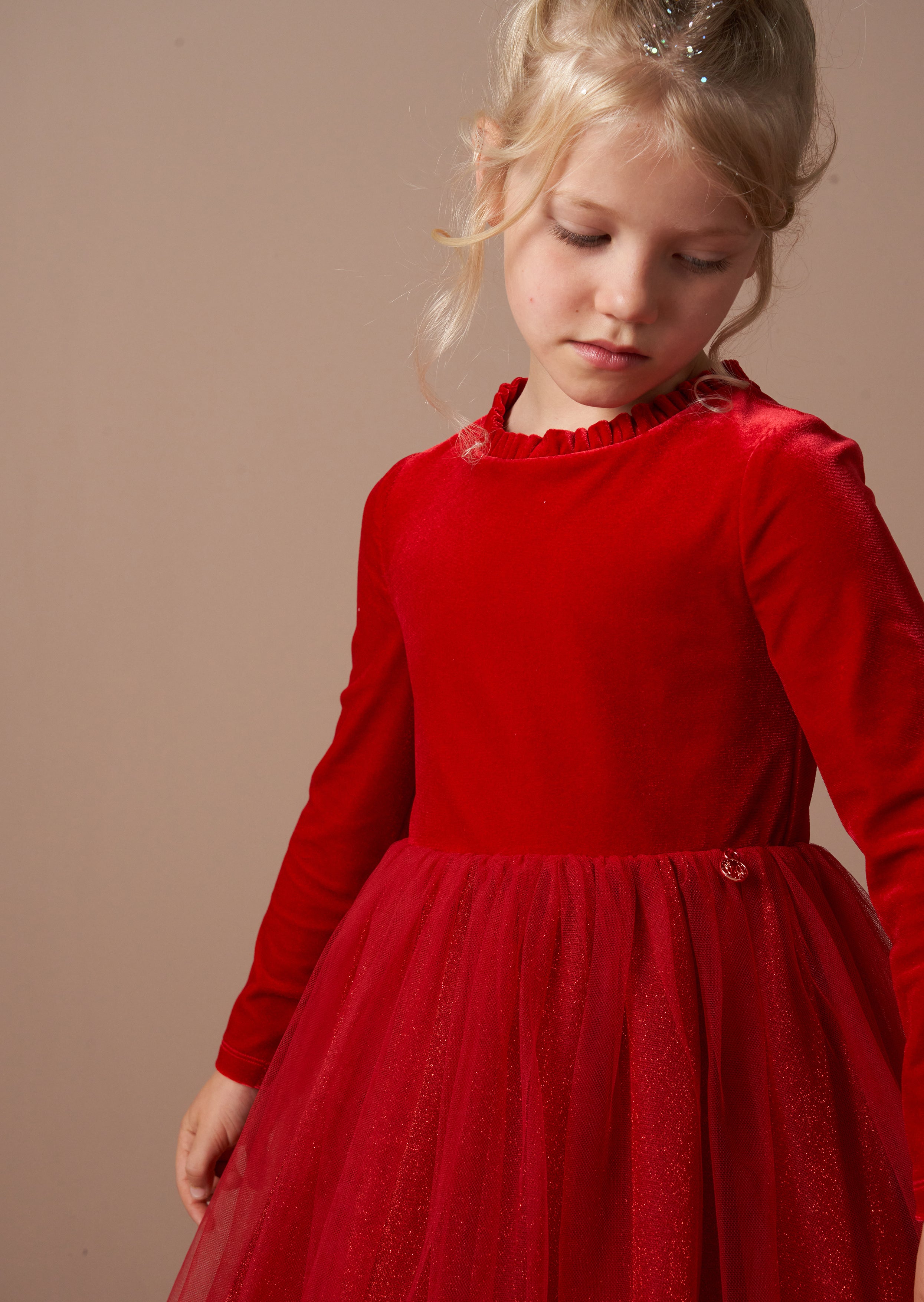 Elsie Red Velvet Tulle Dress