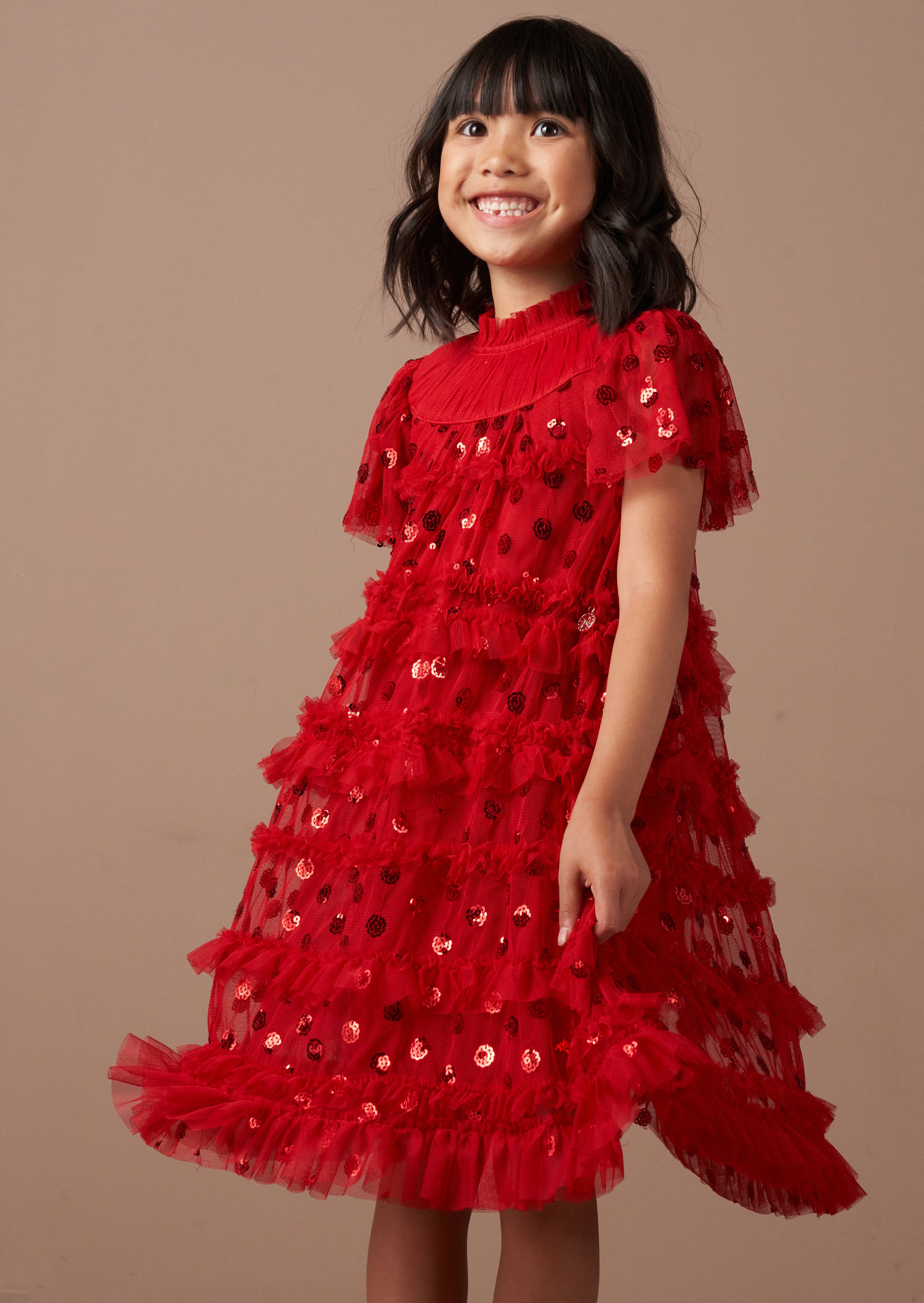 Girls fashion red sparkle dress