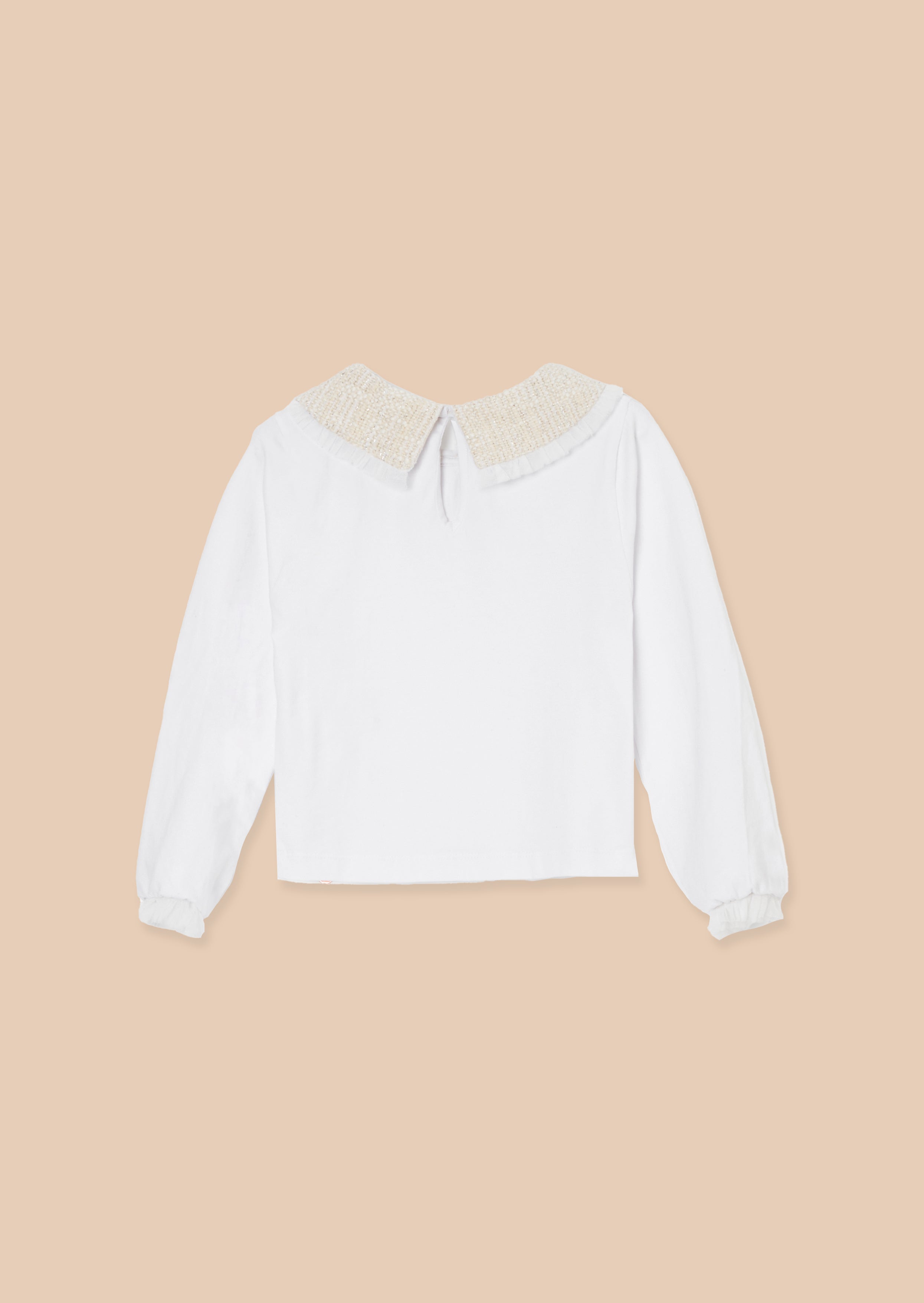 Opal Natural Jersey Top With Tweed Collar