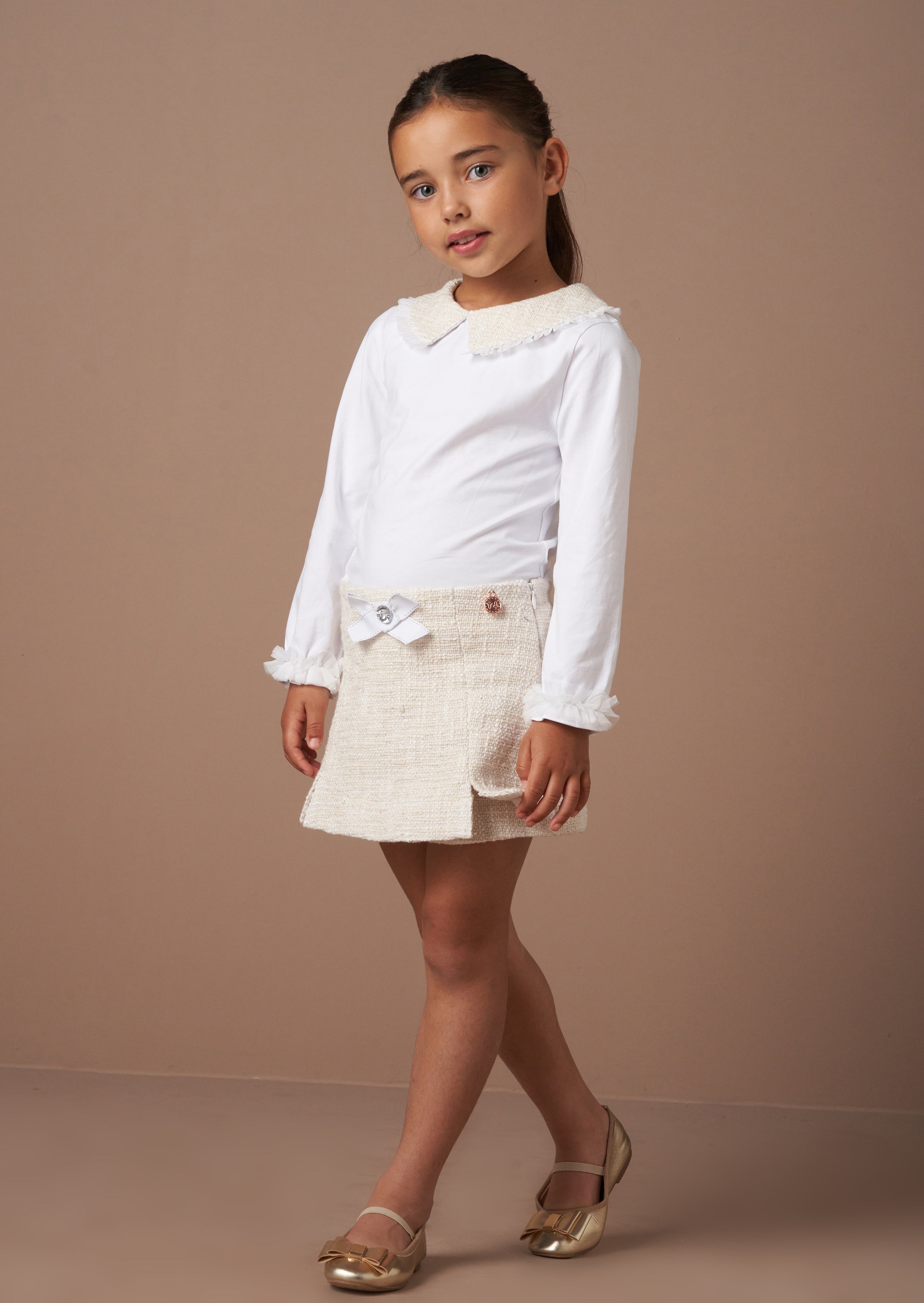 Opal Natural Jersey Top With Tweed Collar