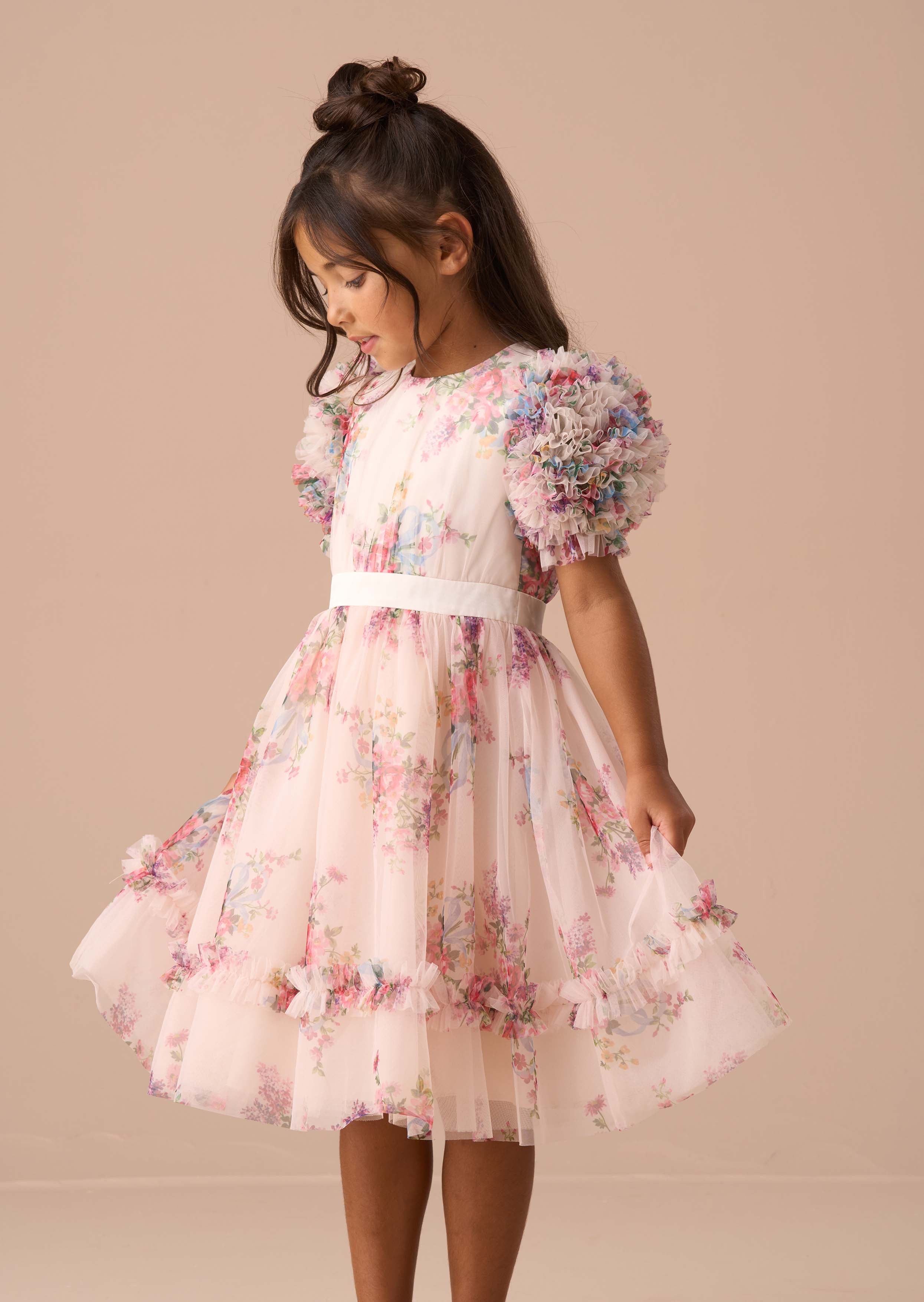 Maxi Girl Florence Ivory Ruffle Sleeve Mesh Dress