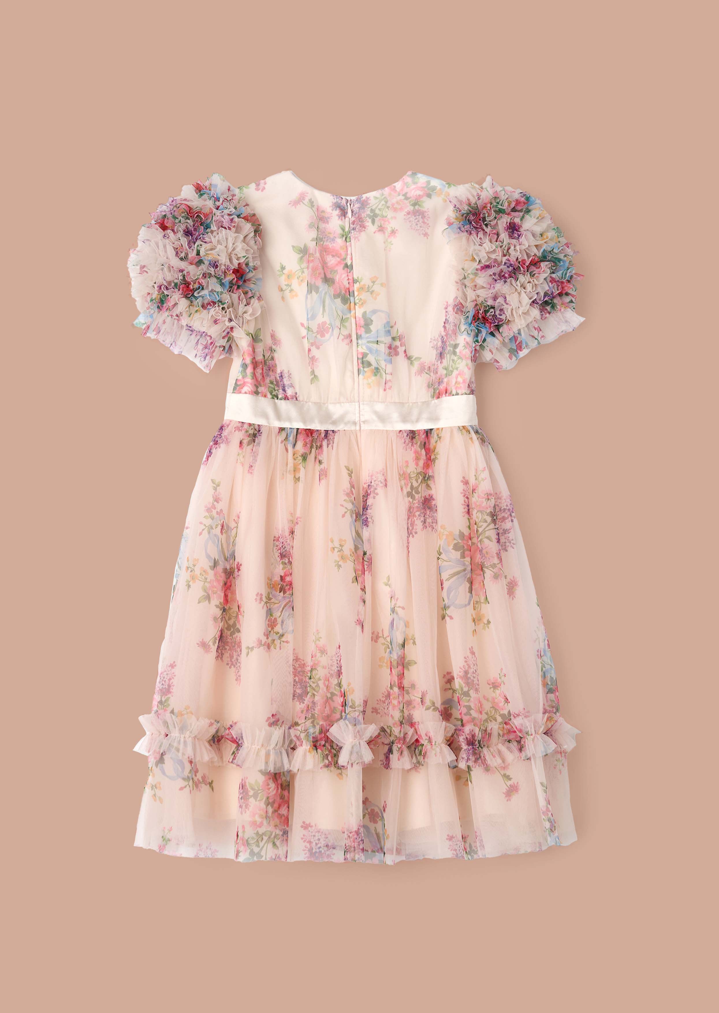 Online Girl Florence Ivory Ruffle Sleeve Mesh Dress