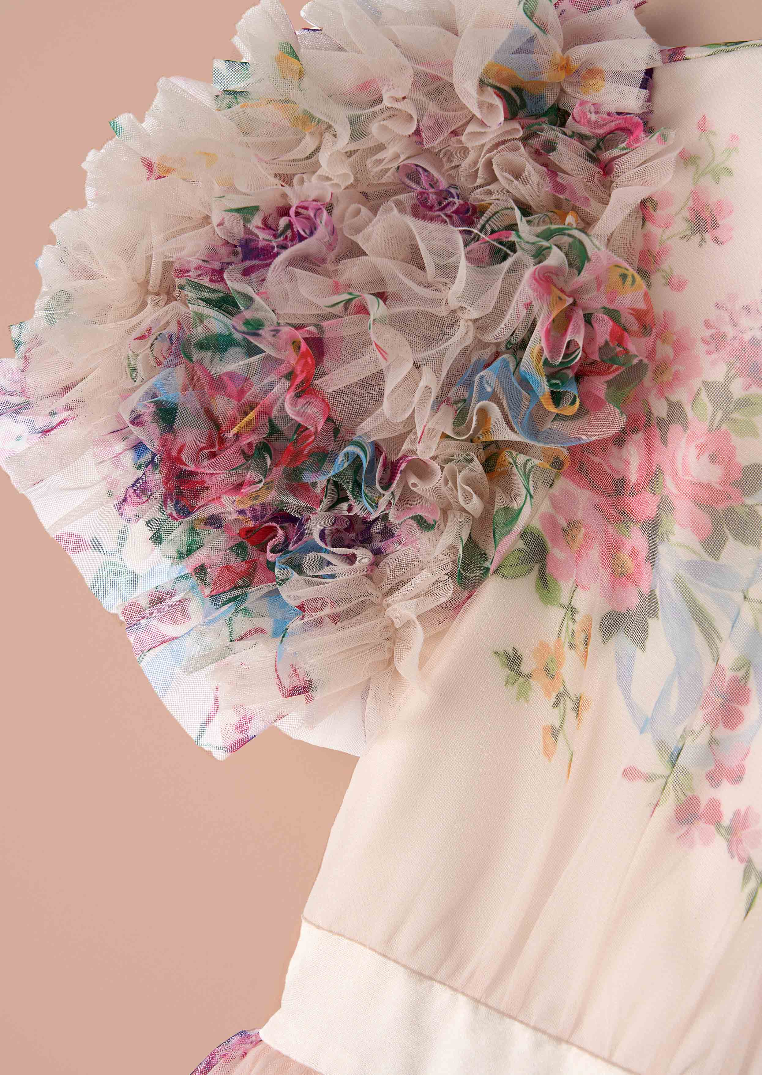 Printed Girl Florence Ivory Ruffle Sleeve Mesh Dress