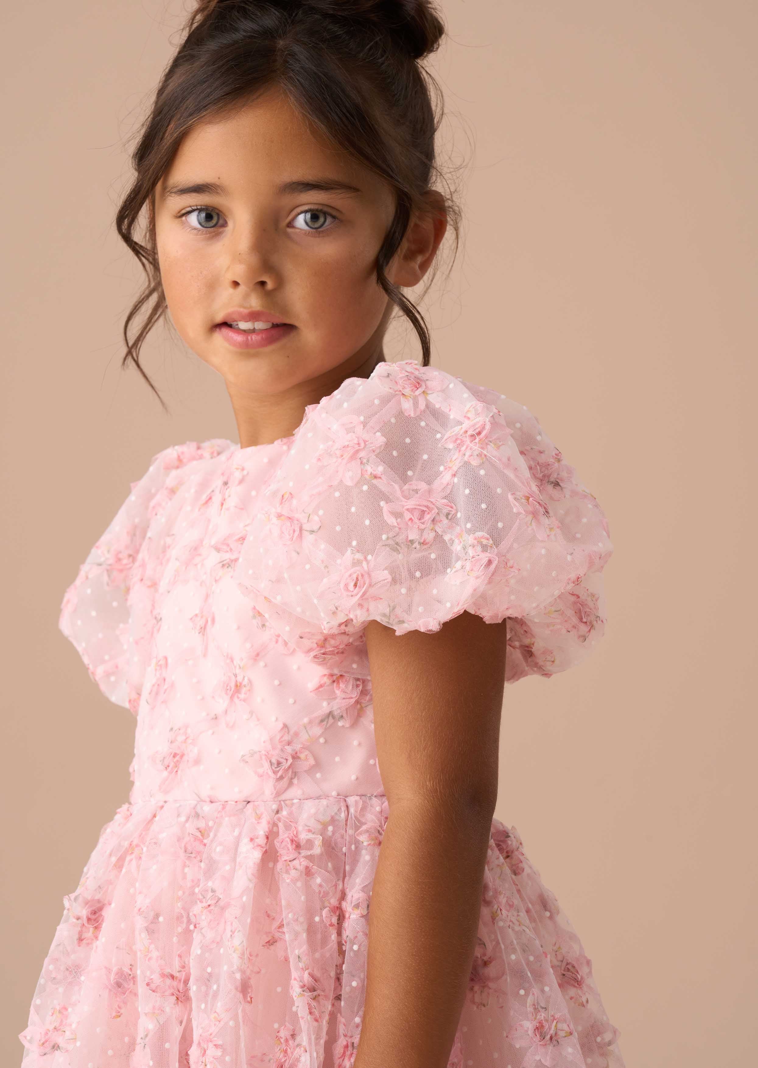 Buy Girl Francine Pink Embellished Puff Sleeve Dress