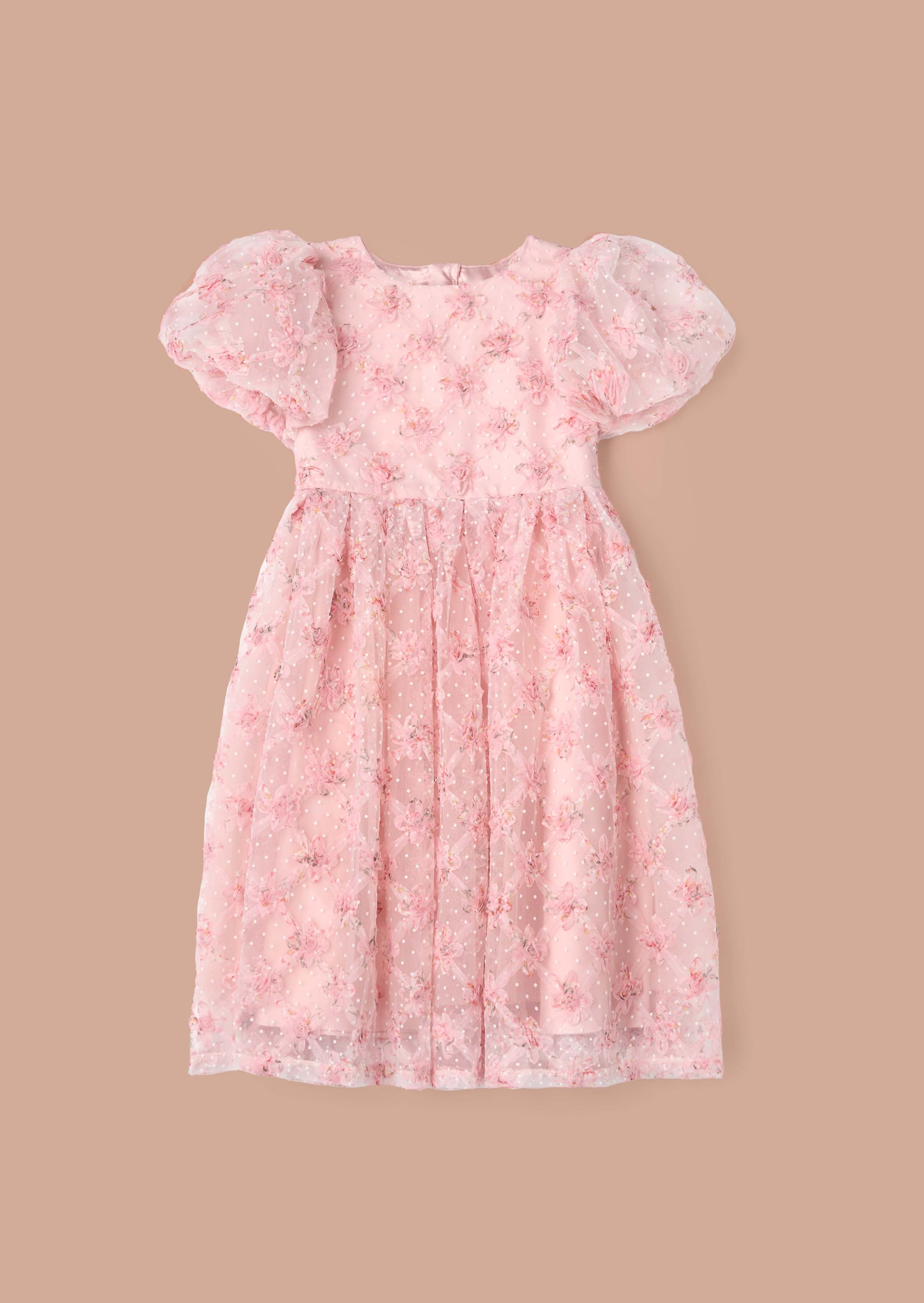 Online Girl Francine Pink Embellished Puff Sleeve Dress