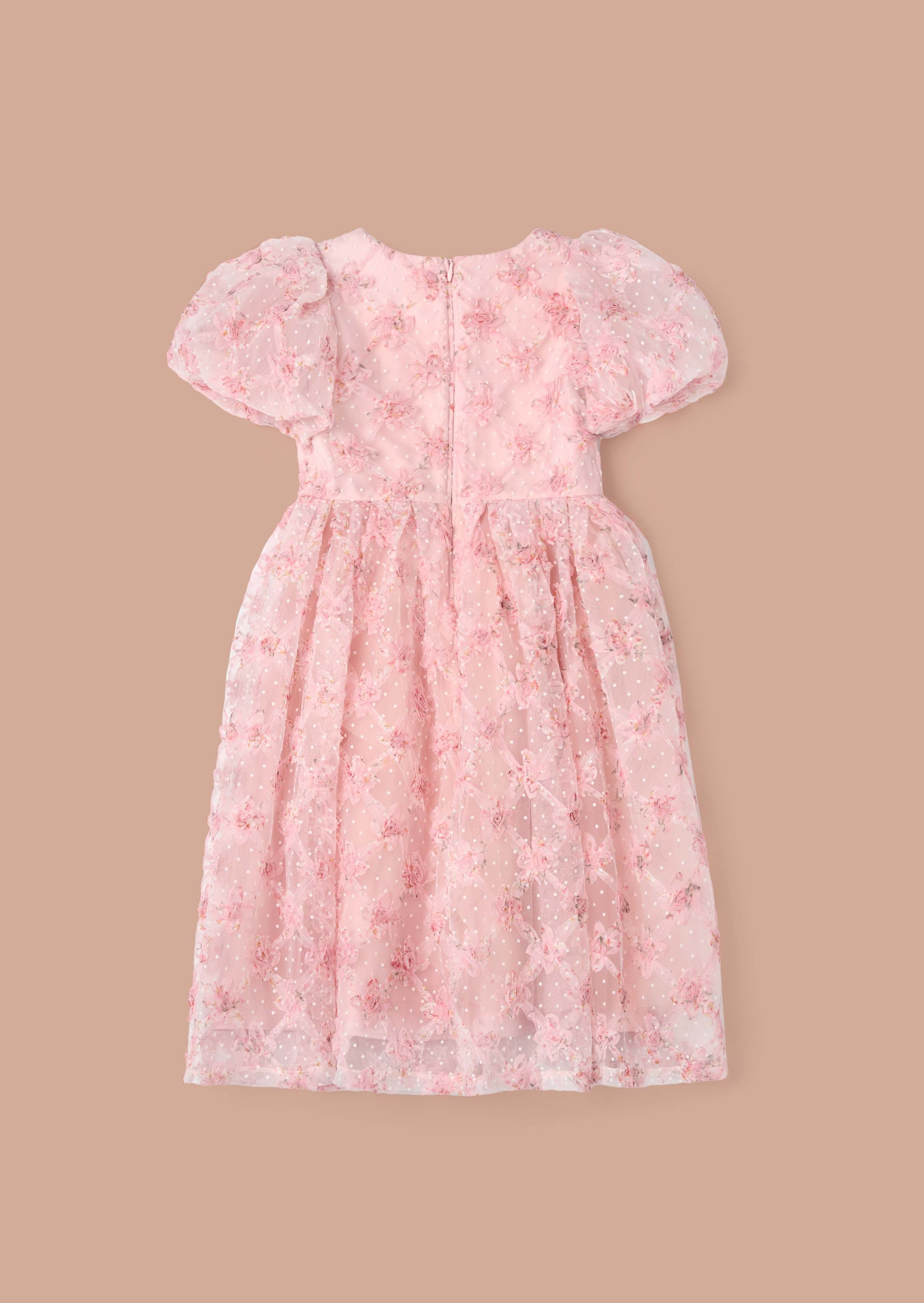 Girl Pink Puff Sleeve Dress