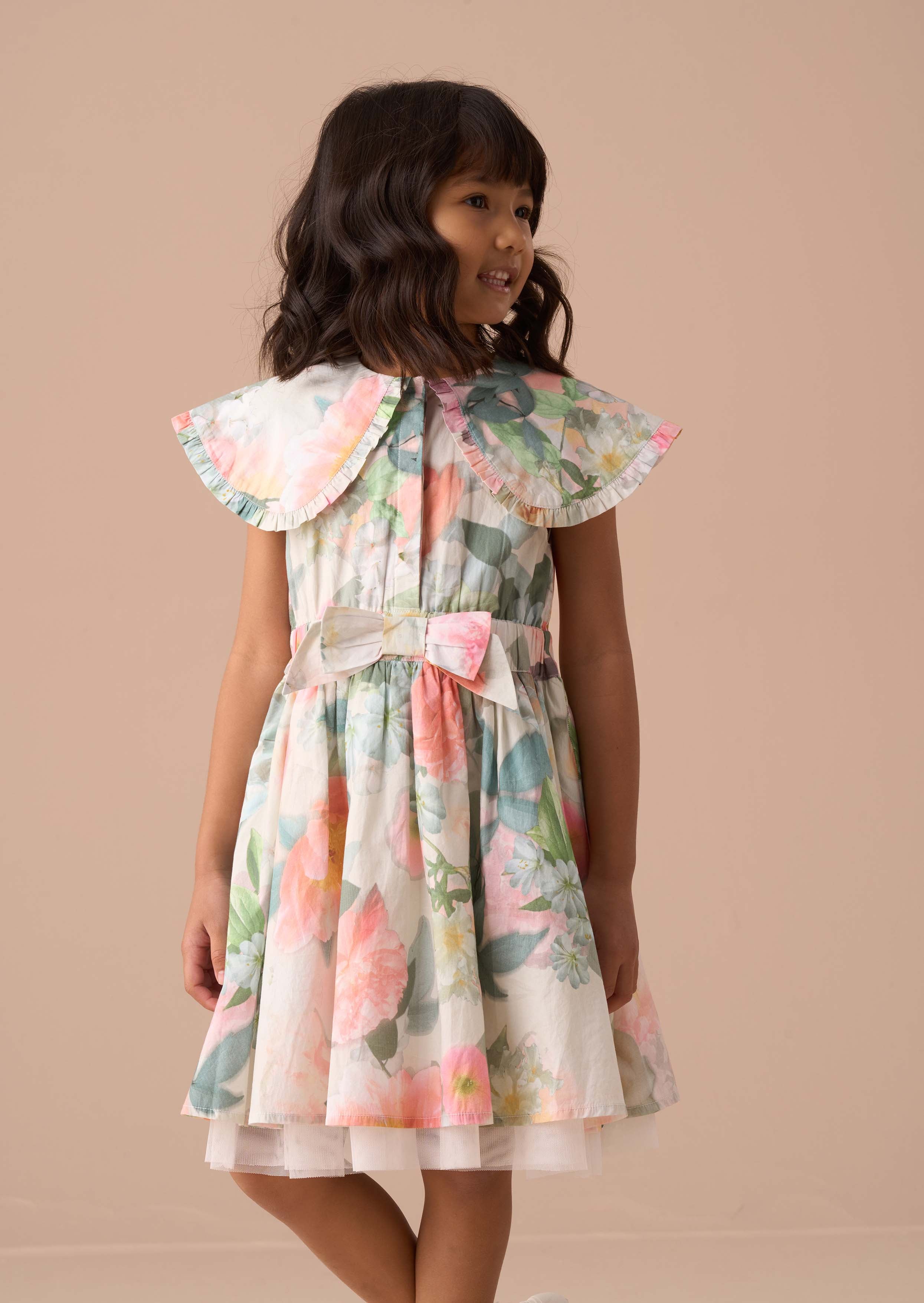 Floral Girls Multi Cape Collar Dress