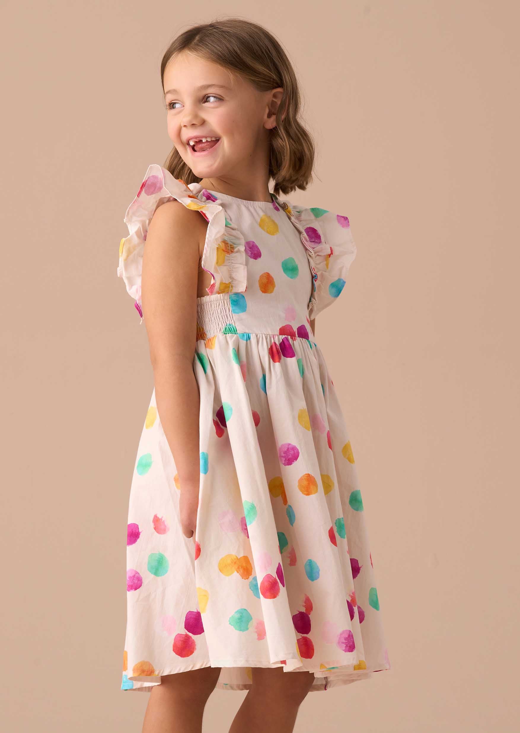 Midi Girl Multi Shirred Panel Dress