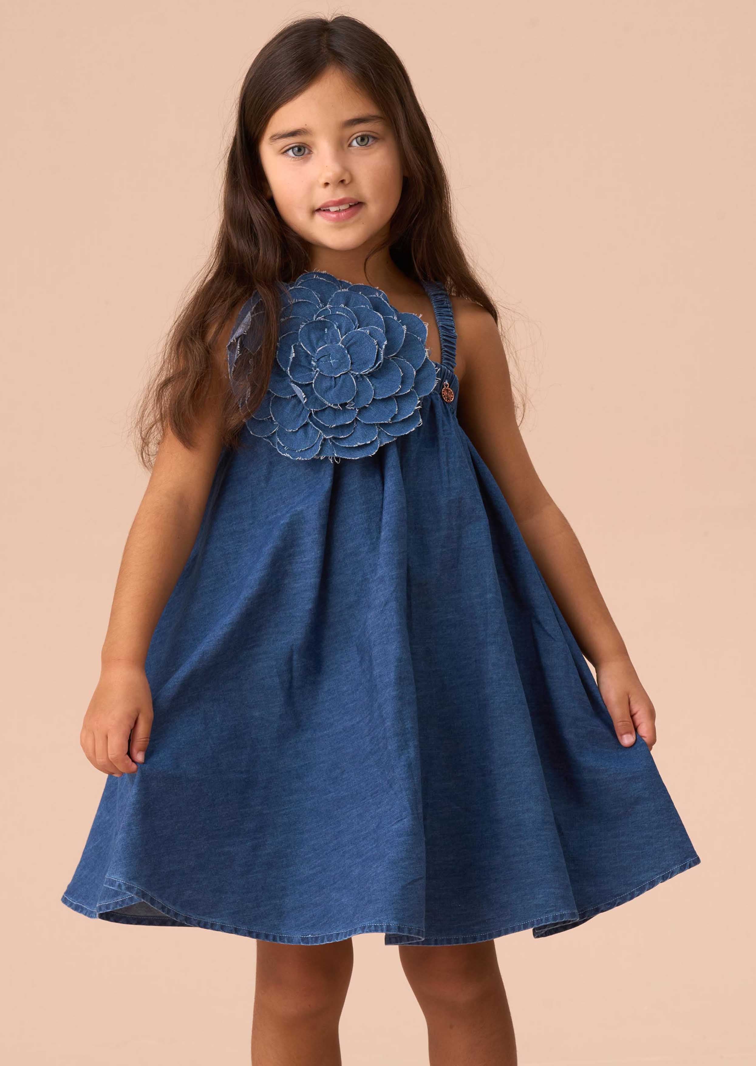 Girls Denim Corsage Swing Dress