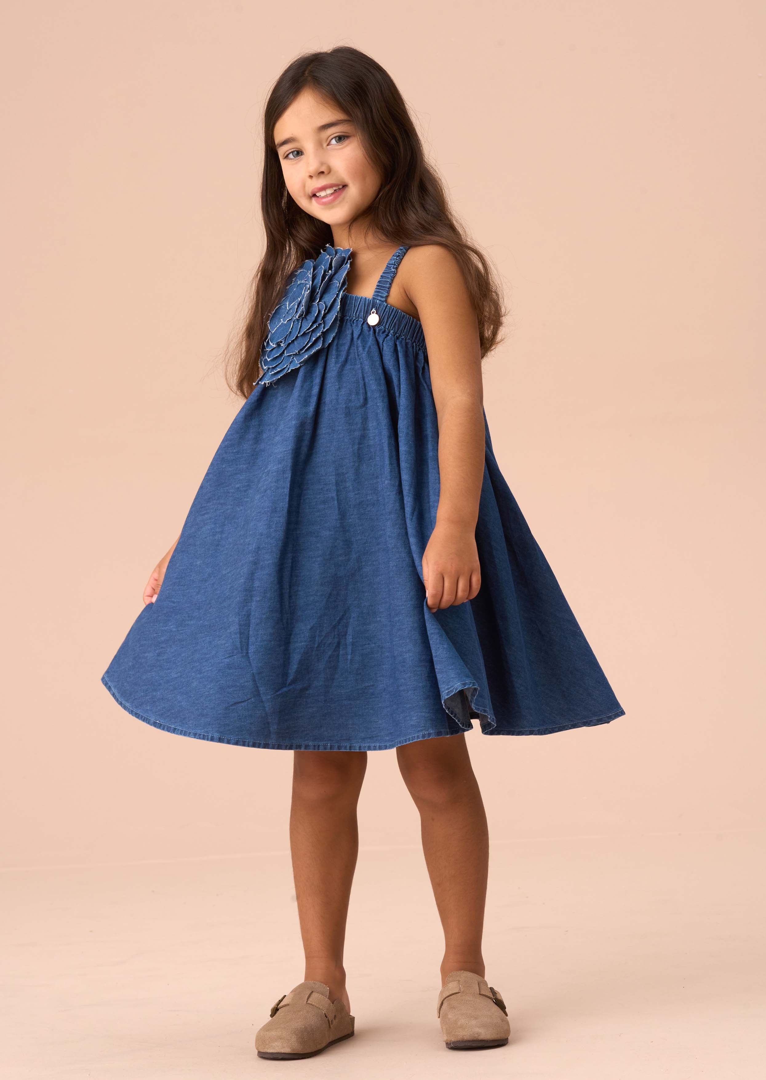 Maxi Girls Denim Corsage Swing Dress