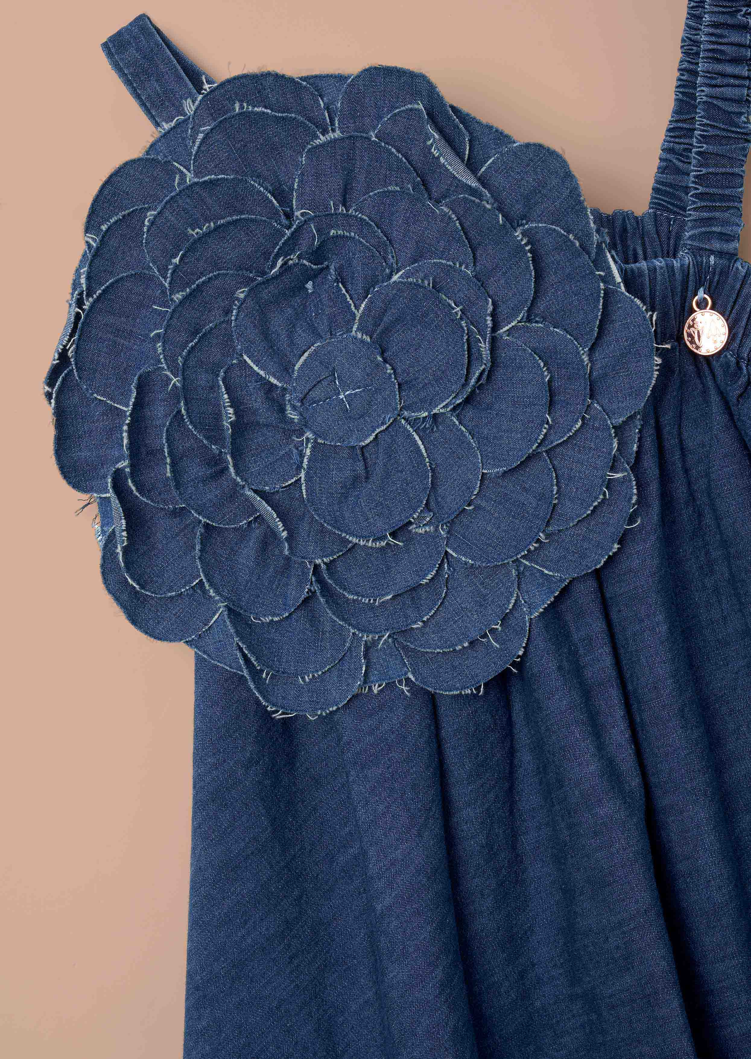 Cotton Girls Denim Corsage Swing Dress