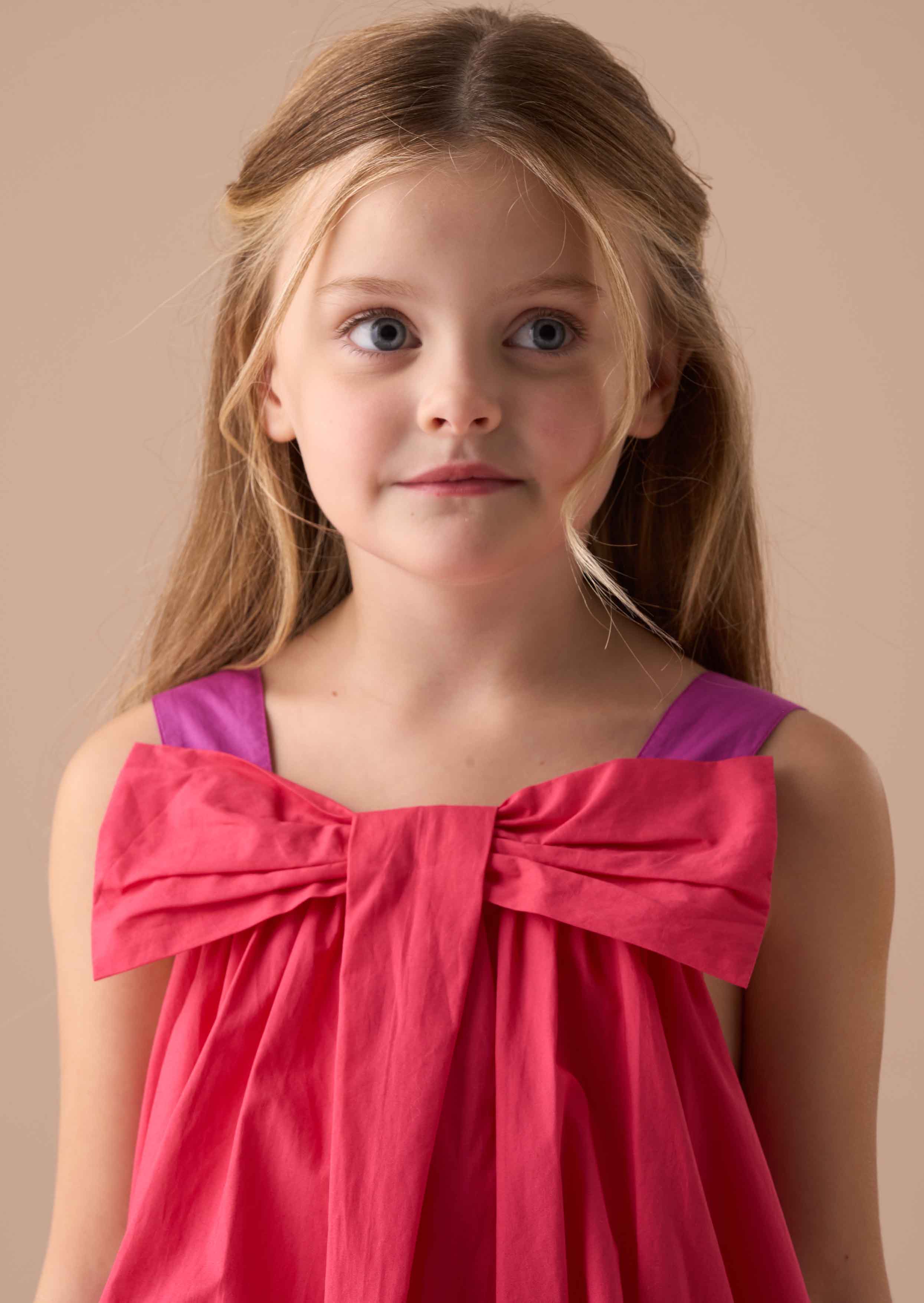 Solid Girls Pink Bow Swing Dress