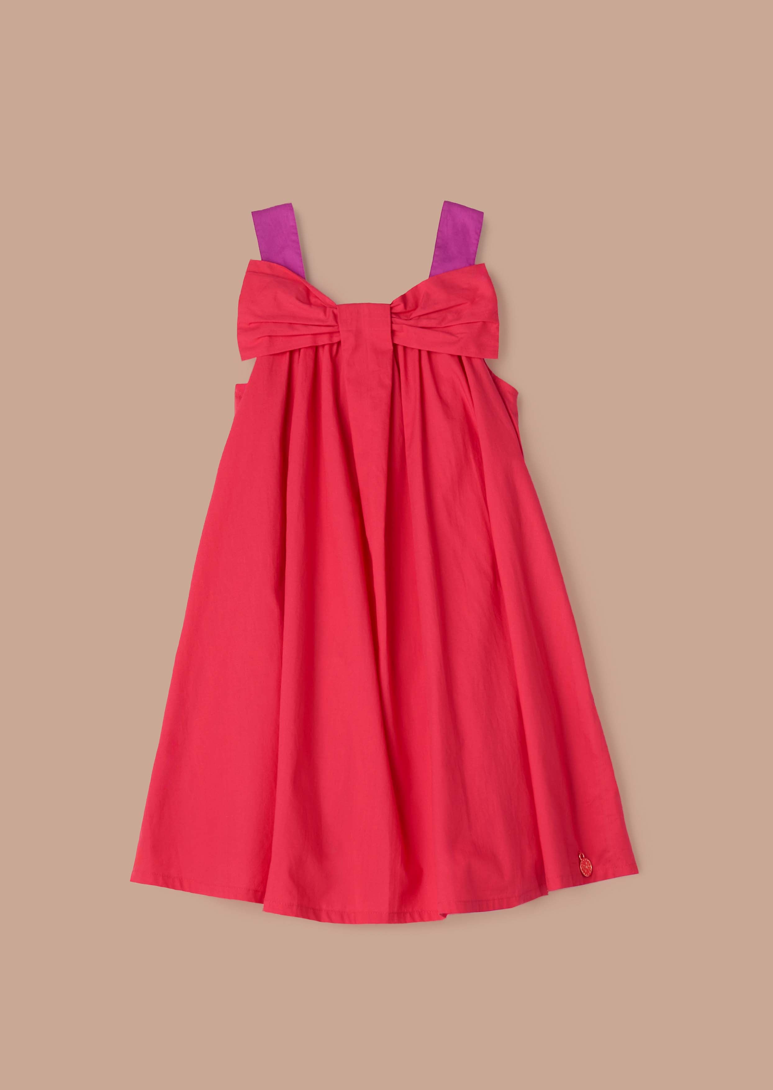 Cotton Girls Pink Bow Swing Dress