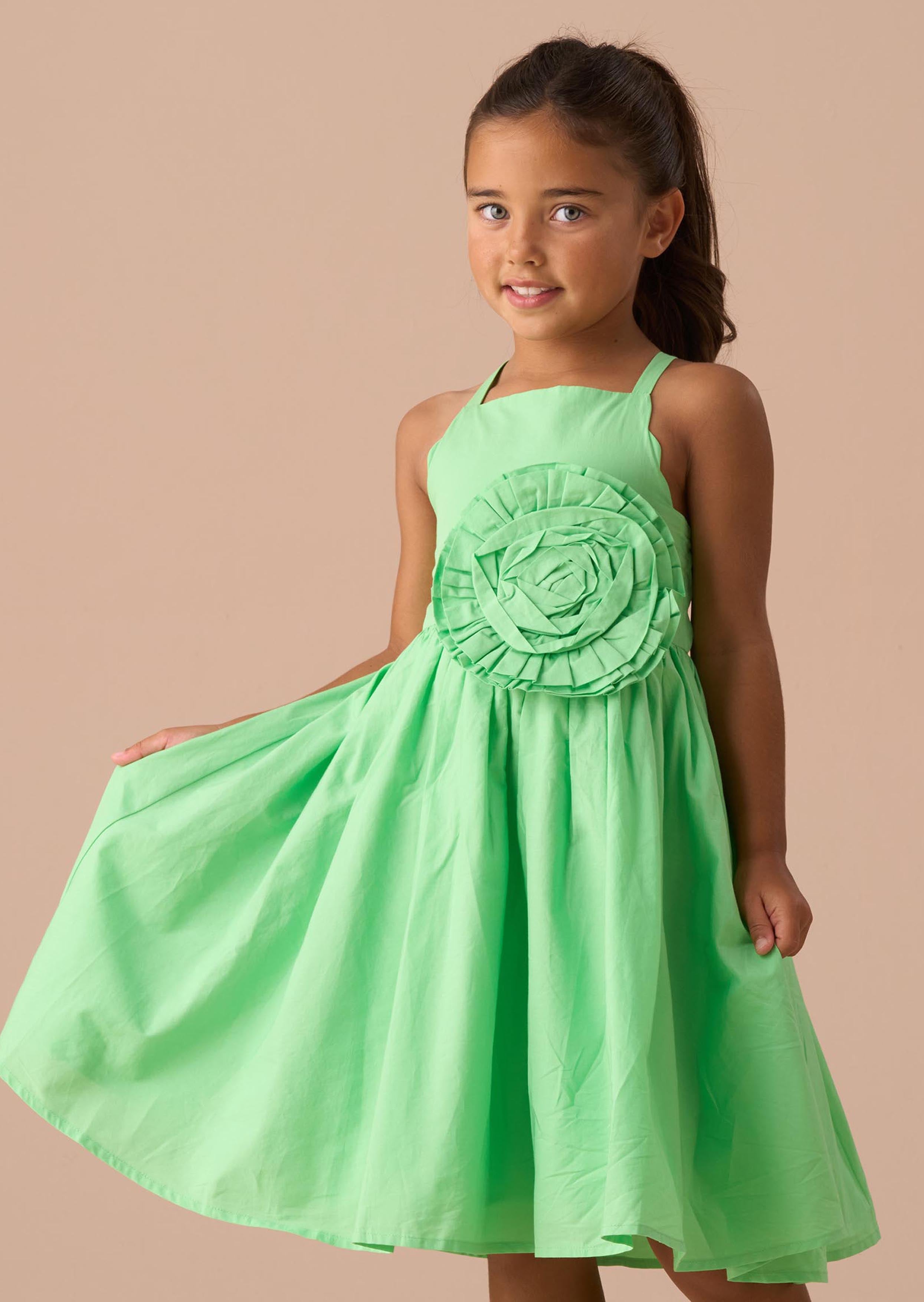 Floral Green Corsage Scallop Dress