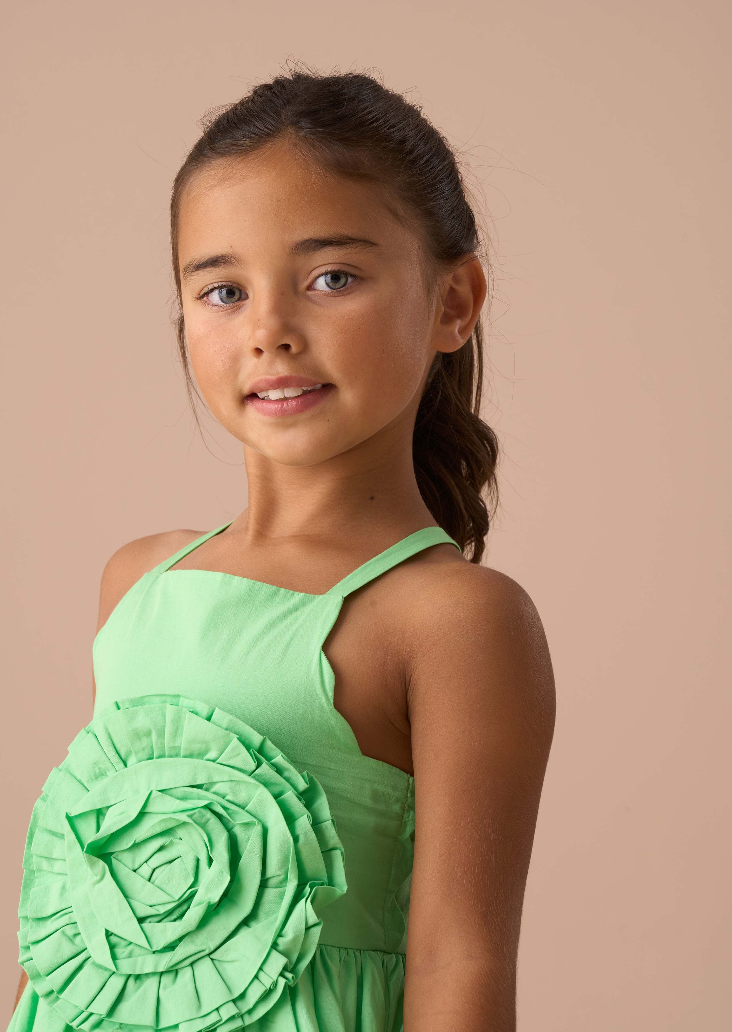 Buy Green Corsage Scallop Dress