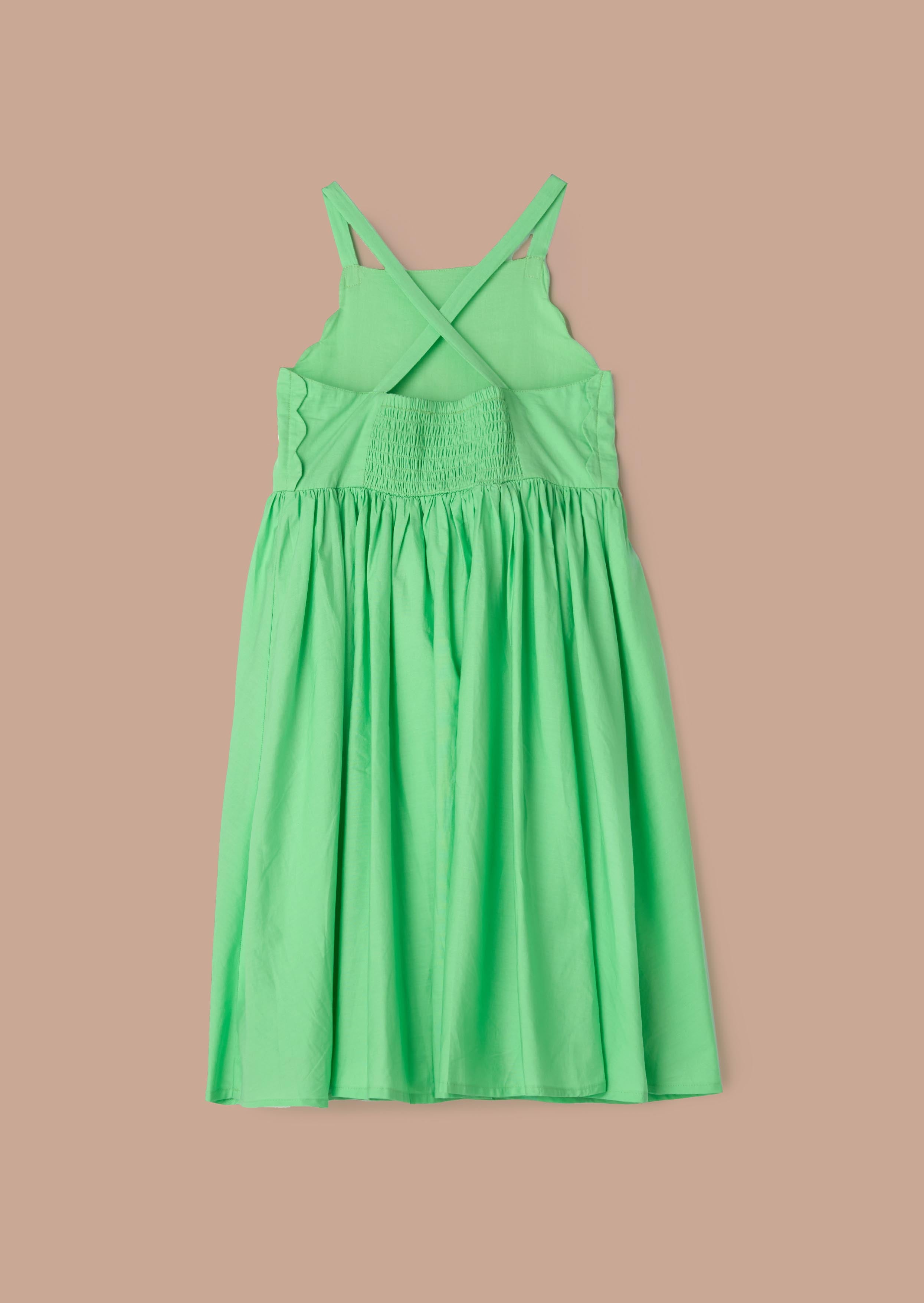 New Cotton Green Corsage Scallop Dress