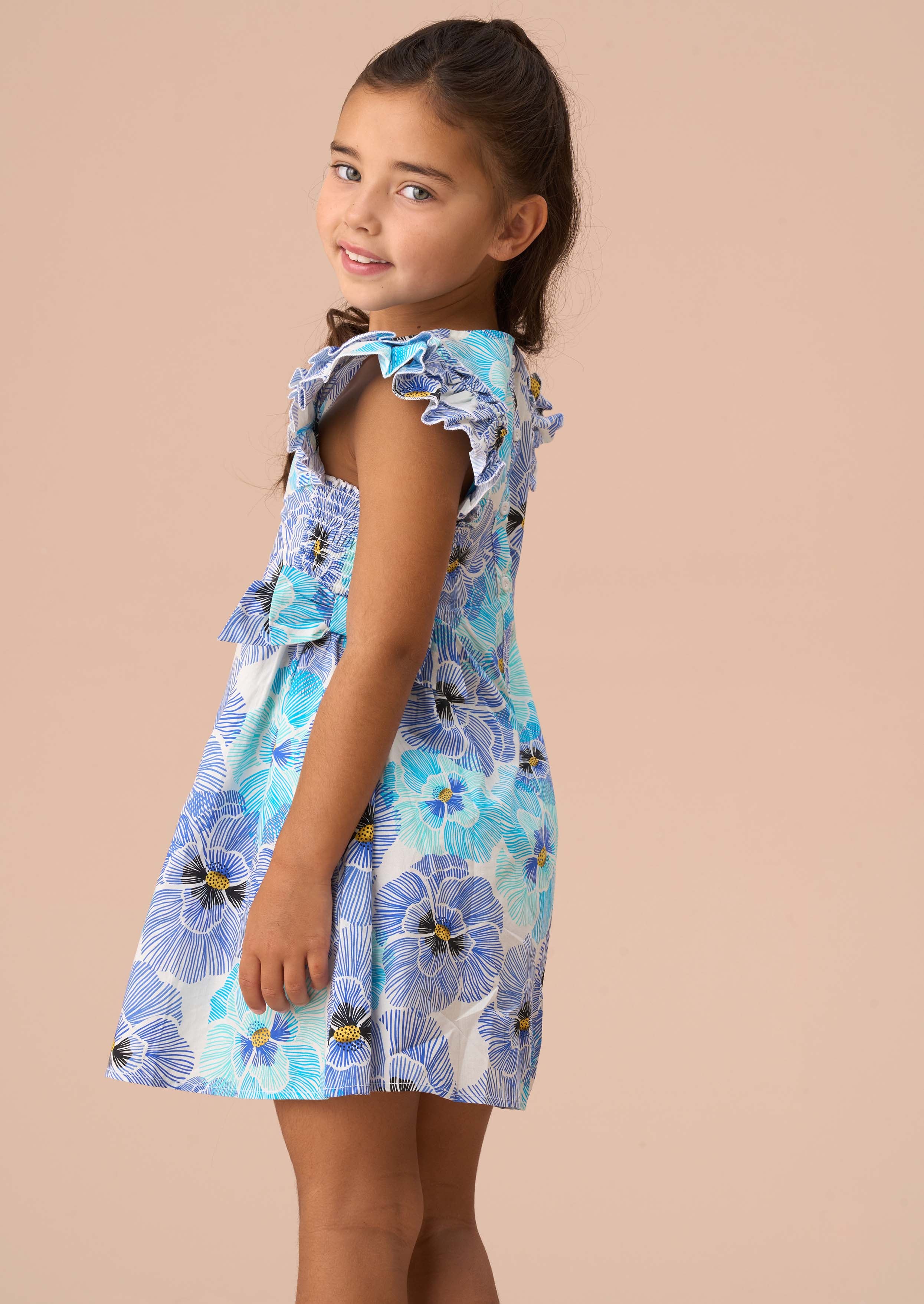 Online Blue Side Bow Shirred Panel Dress